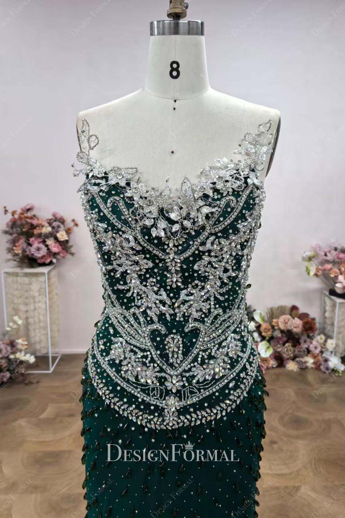 sparkly rhinestones strapless v neck prom dress