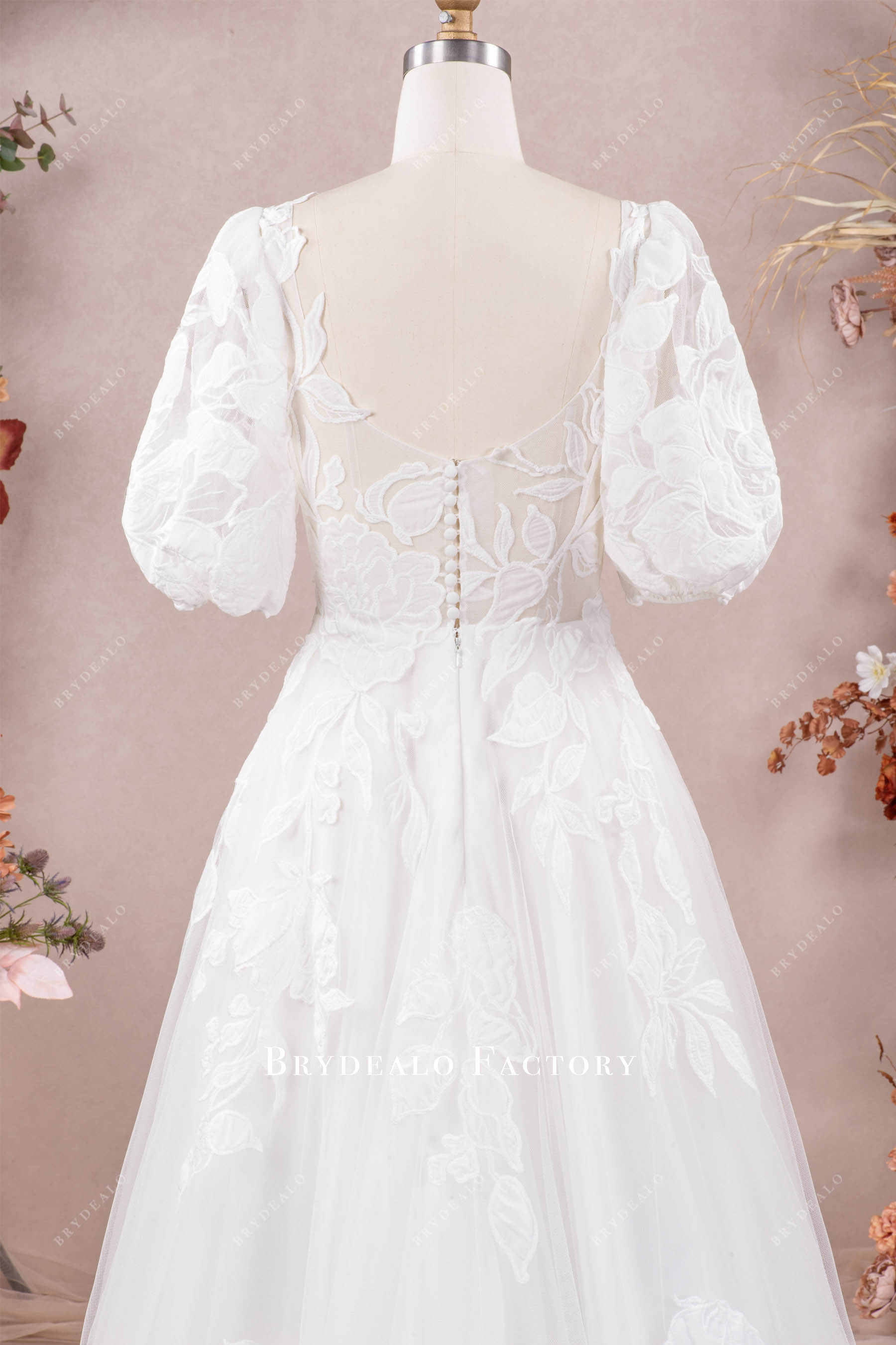 square neck custom wedding dress