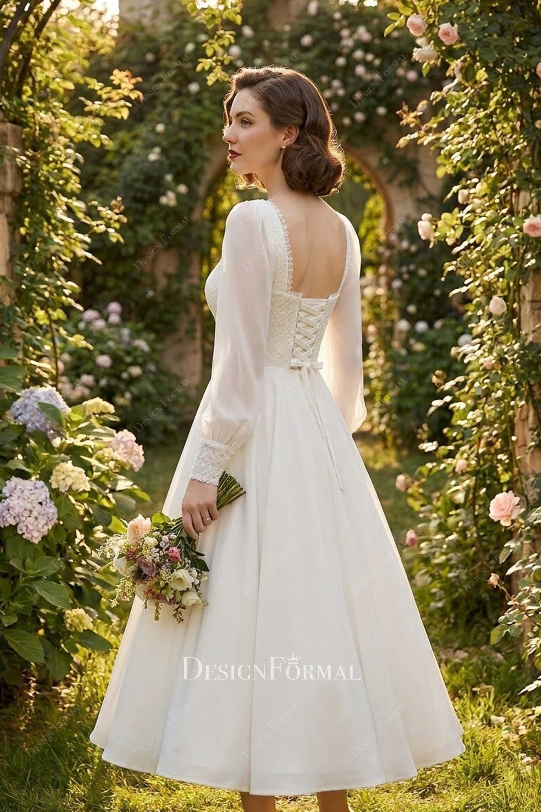 square back sleeves wedding dress