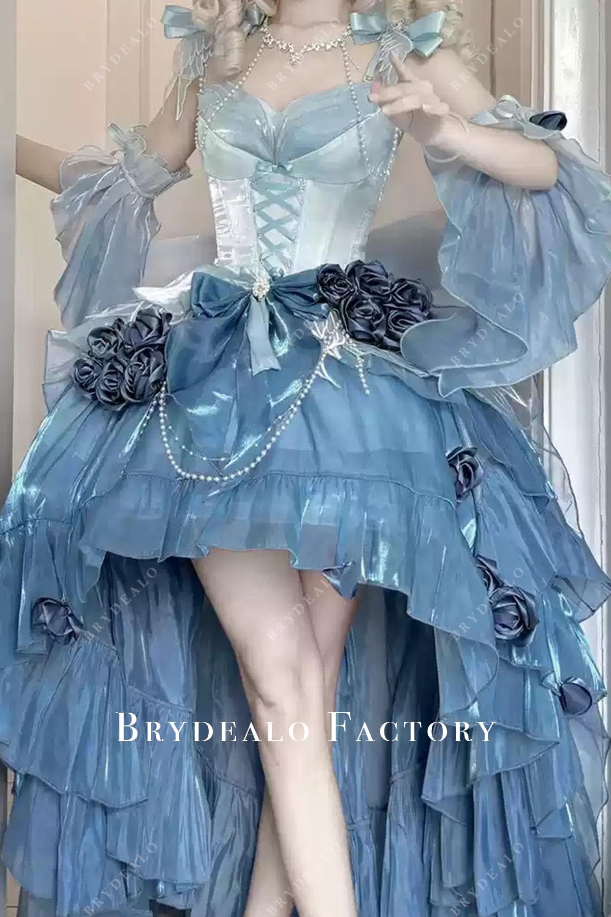 steel blue high to low lolita dress