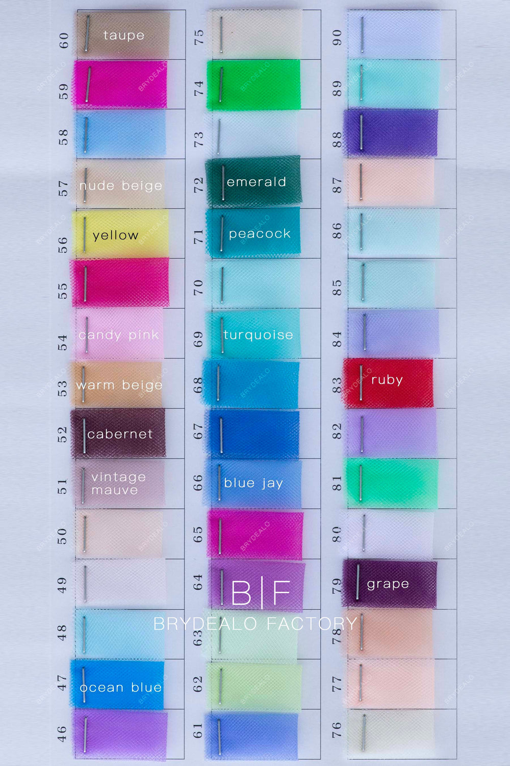 Rhombus Stiff American Tulle Fabric Color Chart