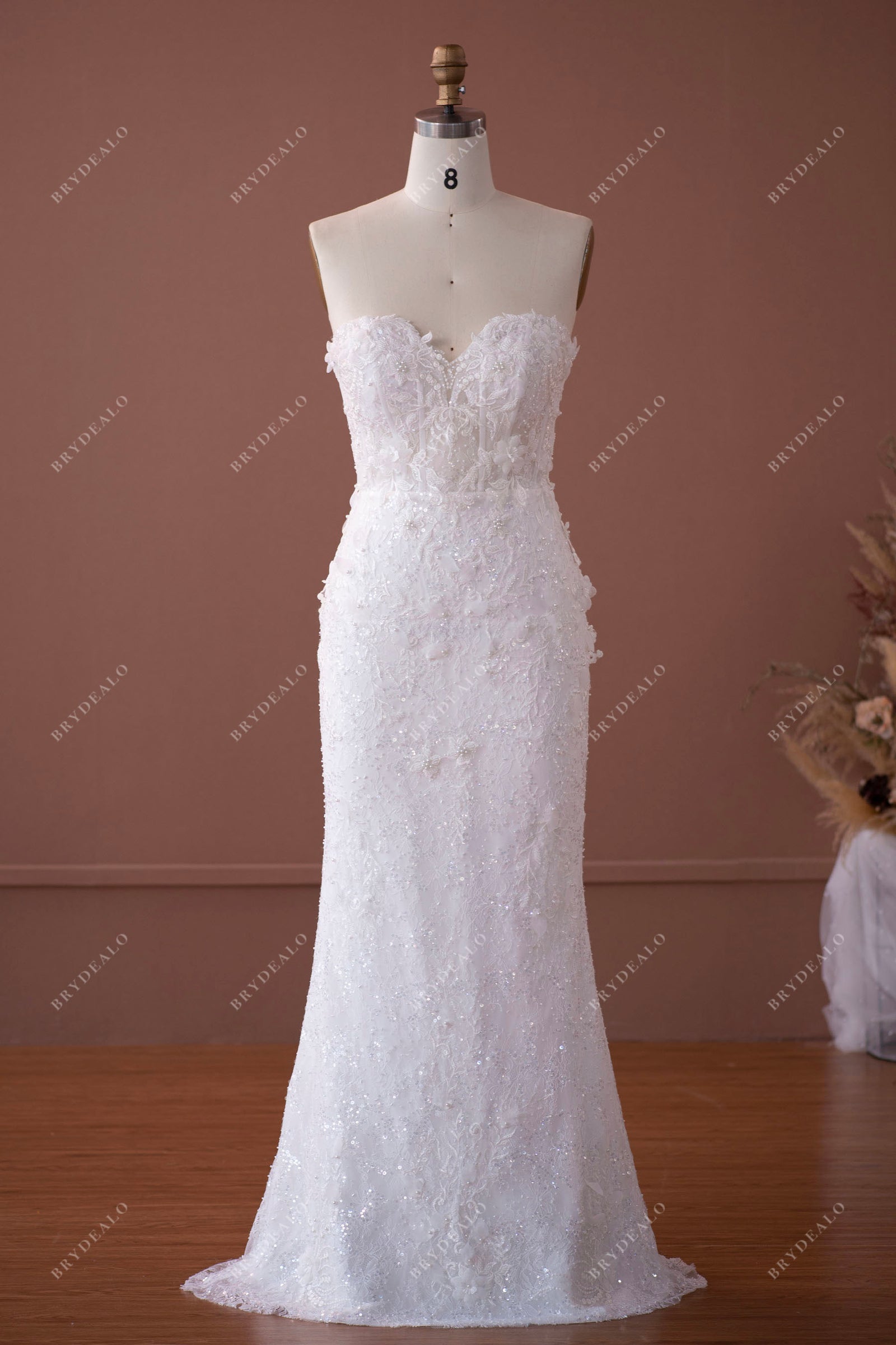 Pink 3D Flowers Mermaid Evening Dress with Detachable Overskirt LA72740