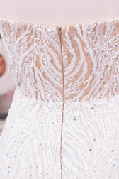 Strapless Sleeveless Beaded Sequins High Side Slit and Train Prom Dress WU1234 main image 1