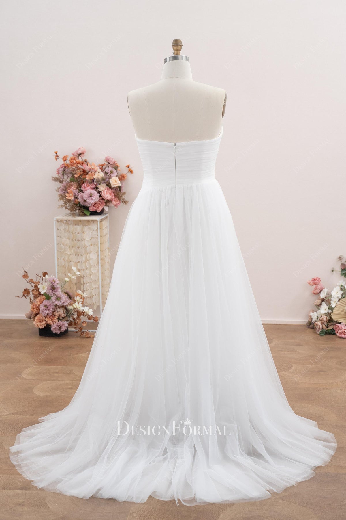 strapless court train wedding dress