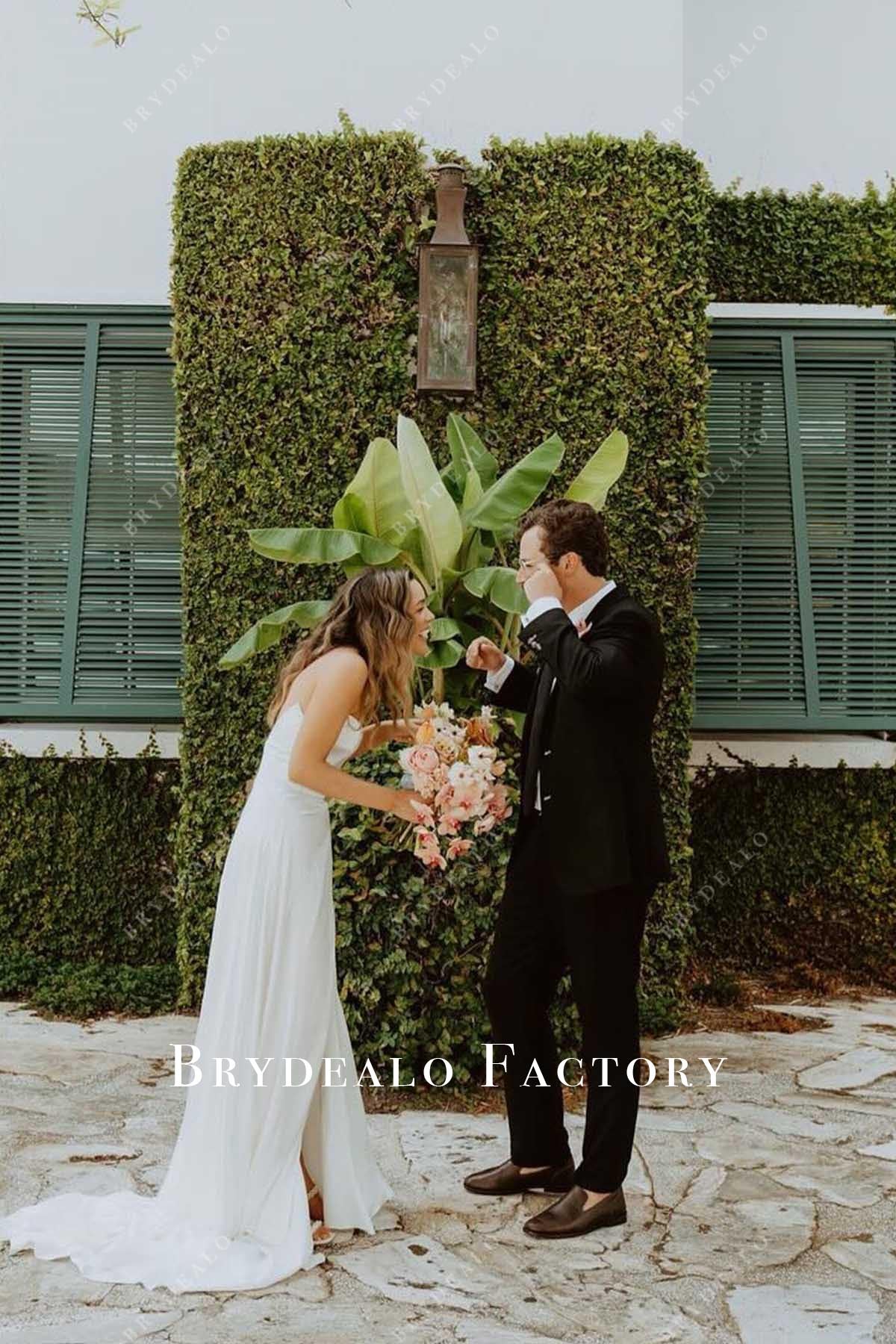 strapless court train wedding dress