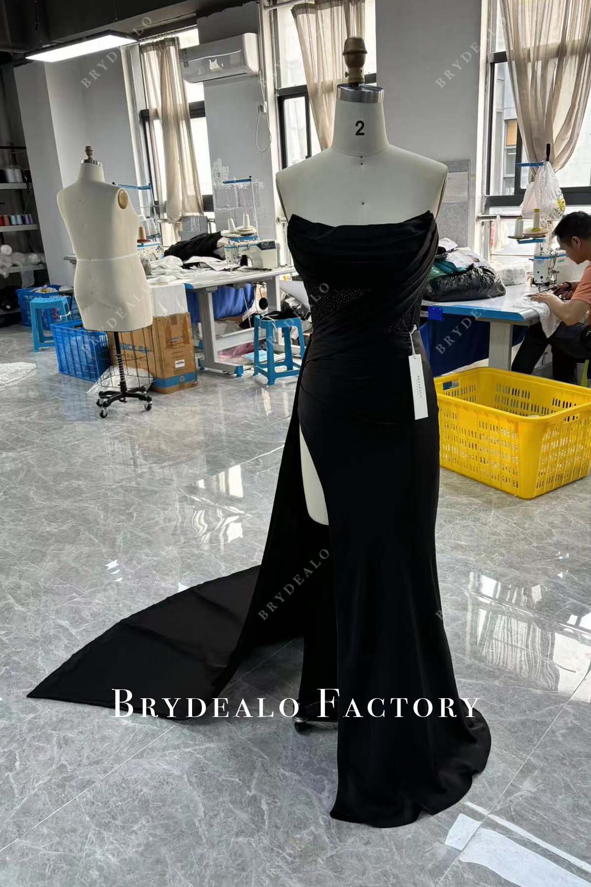 Custom Black Stretchy Satin Prom Dress