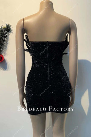 Feather-trimmed Crystal Embellished Sleeveless Cocktail Dress - NEW