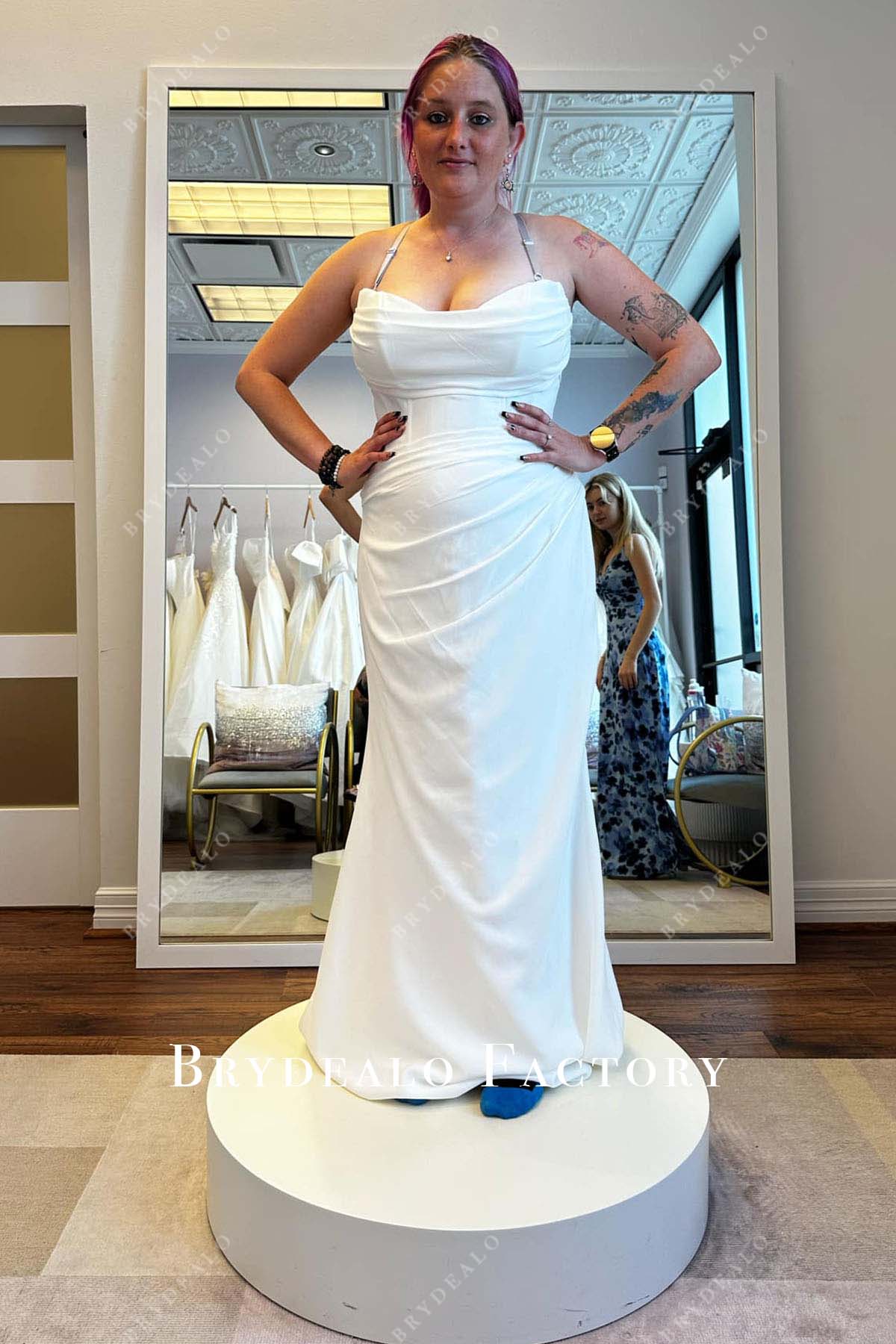 strapless floor length sheath wedding dress