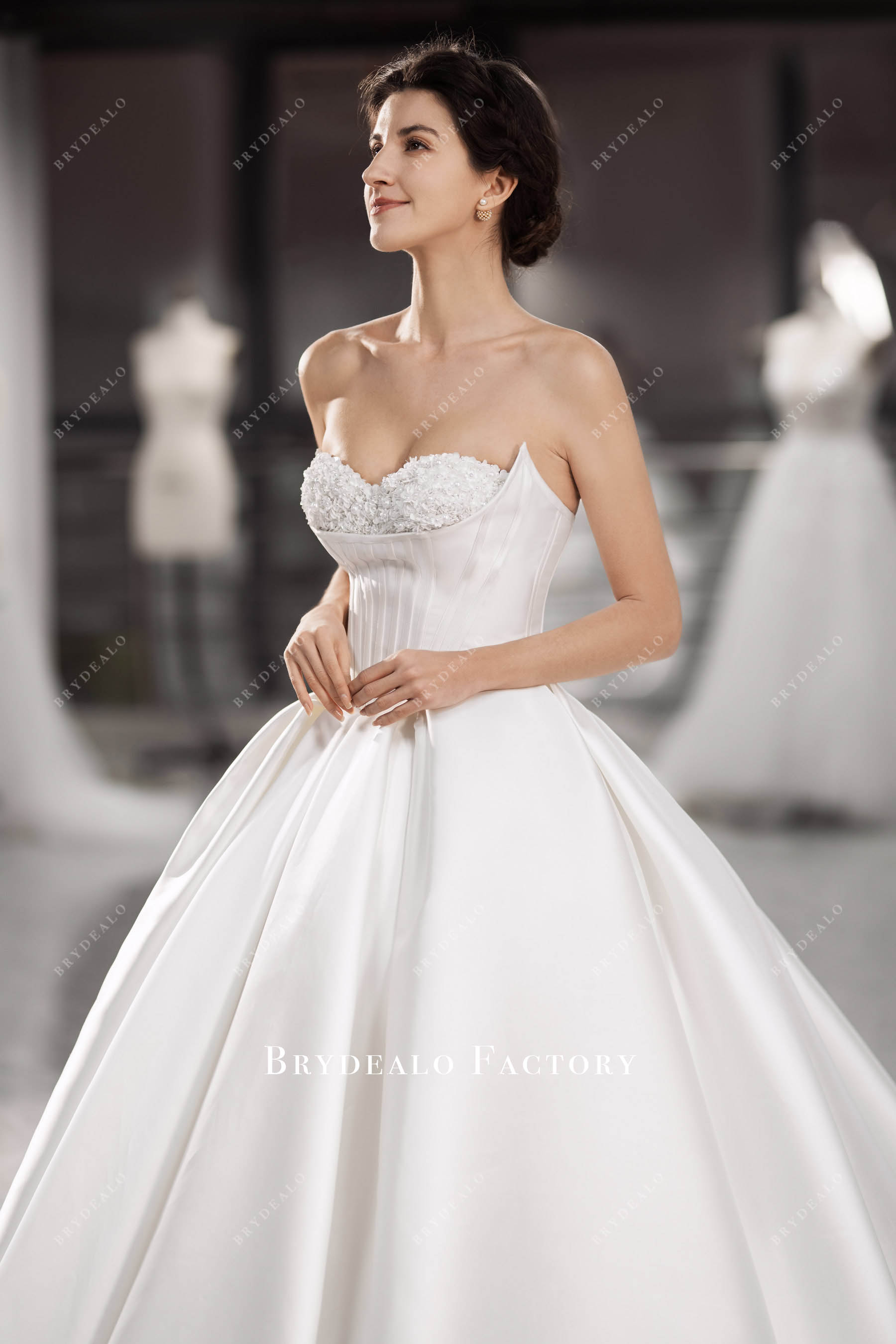 strapless beading flowers sweetheart neck wedding gown