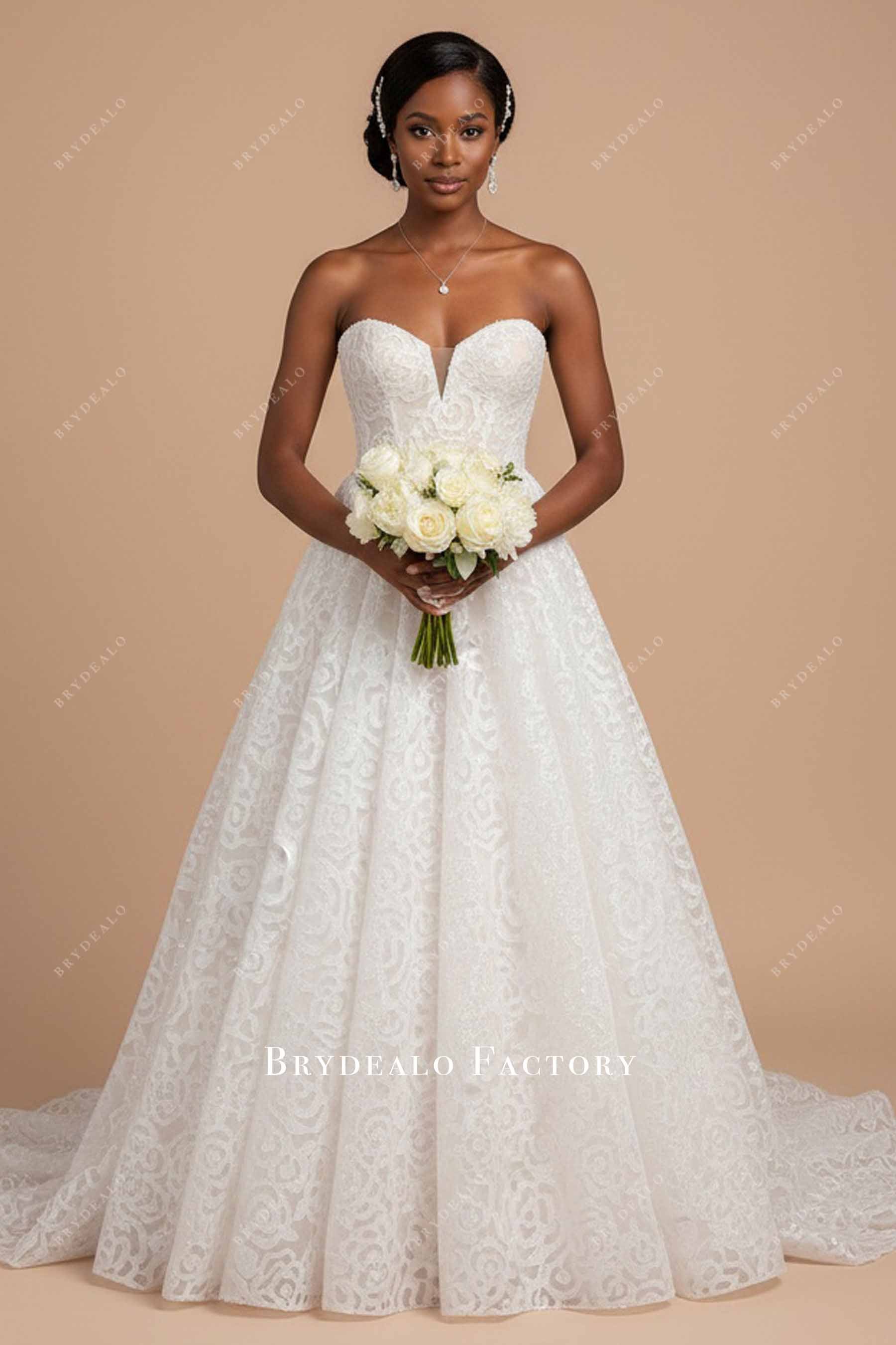 strapless lace a line wedding dress