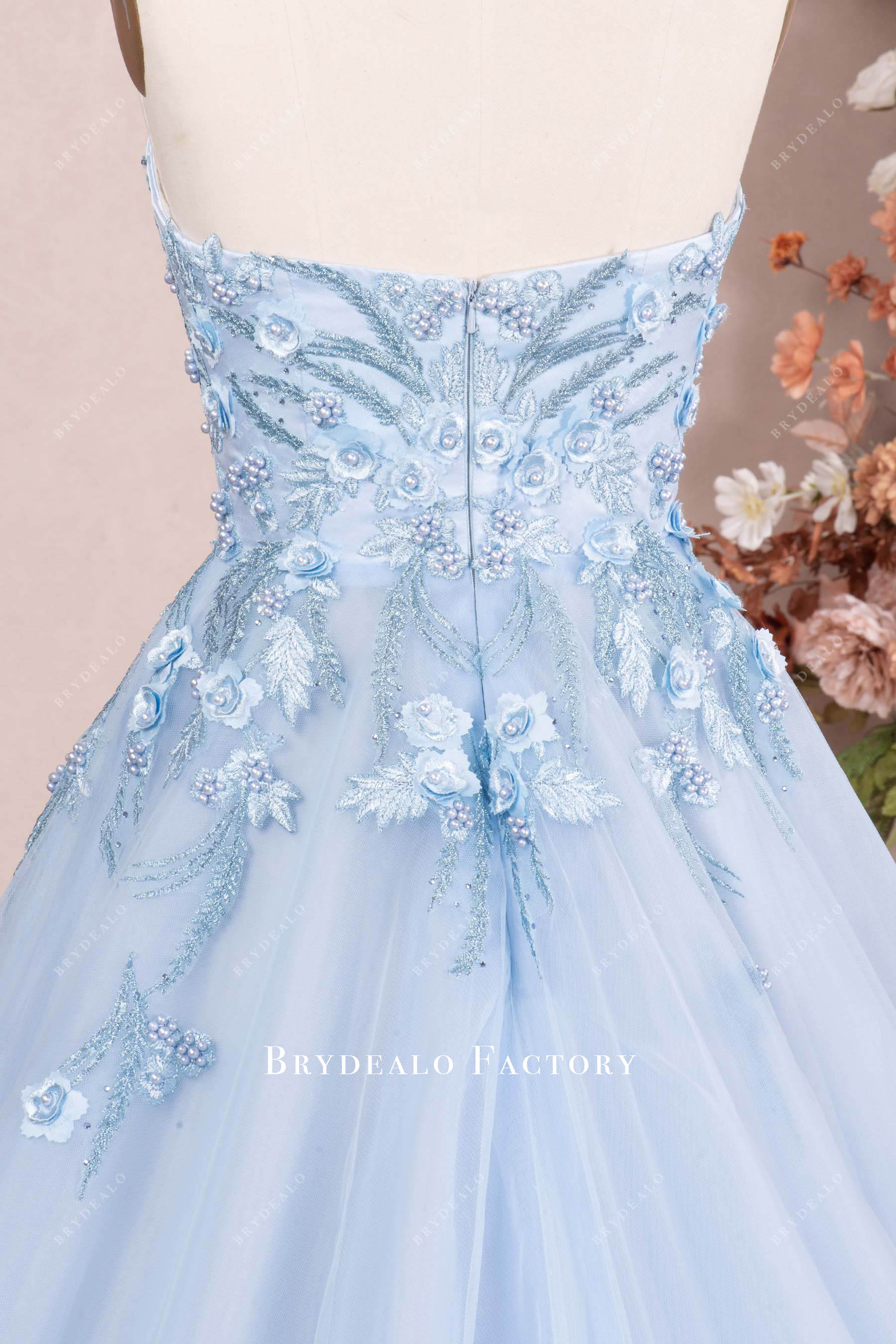 strapless lace prom dress