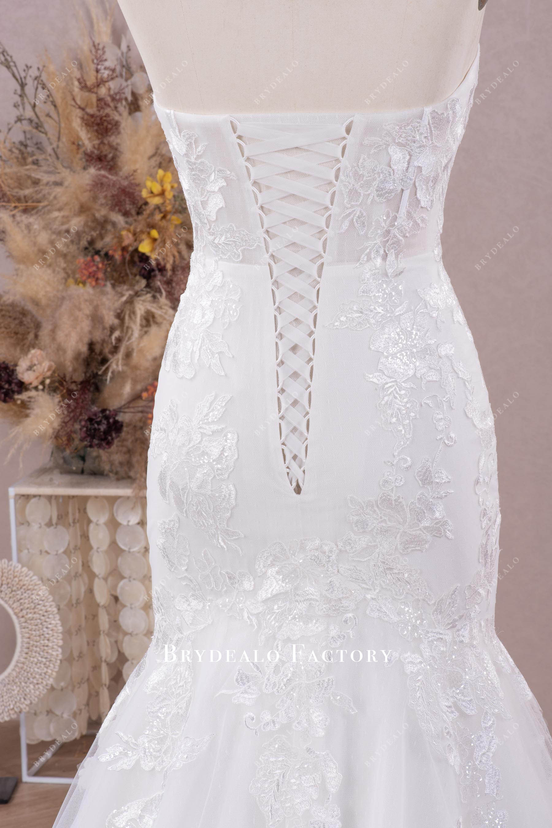 strapless lace up back wedding dress