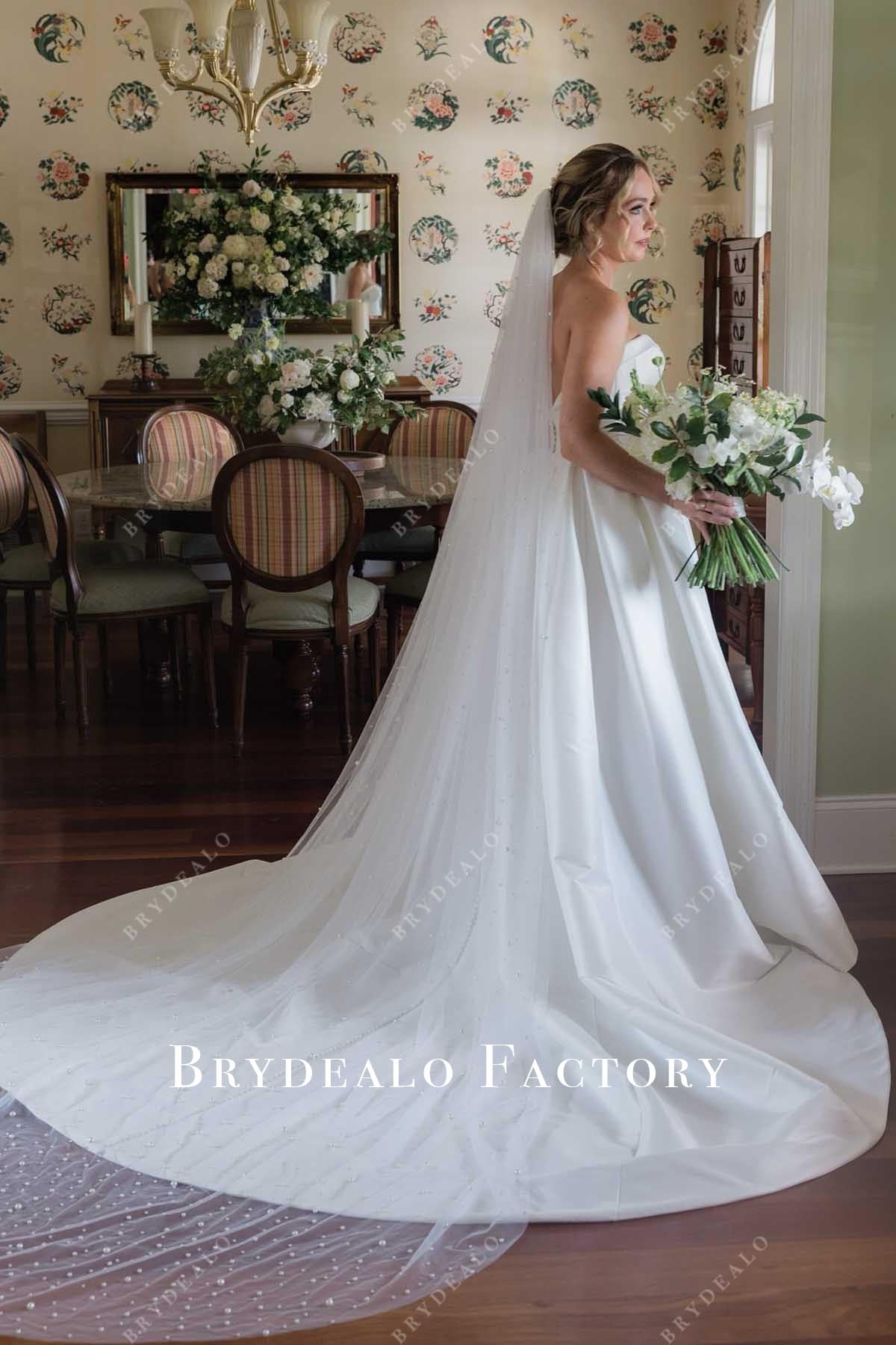 strapless long train wedding dress