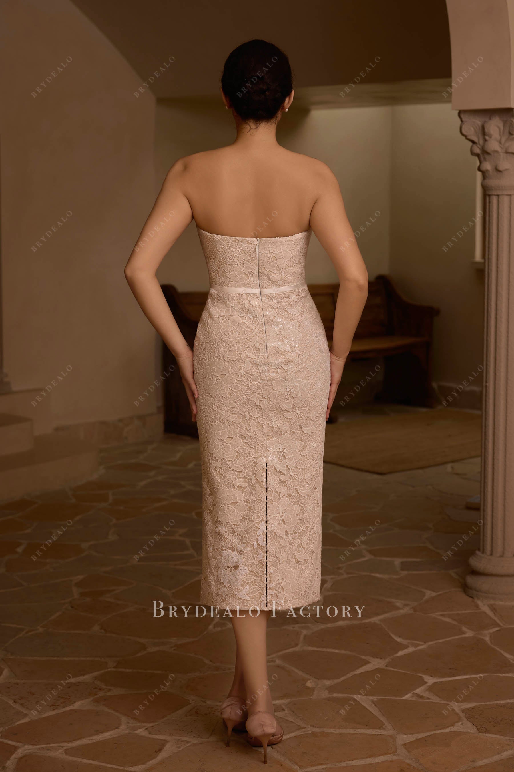 strapless midi bridal dress