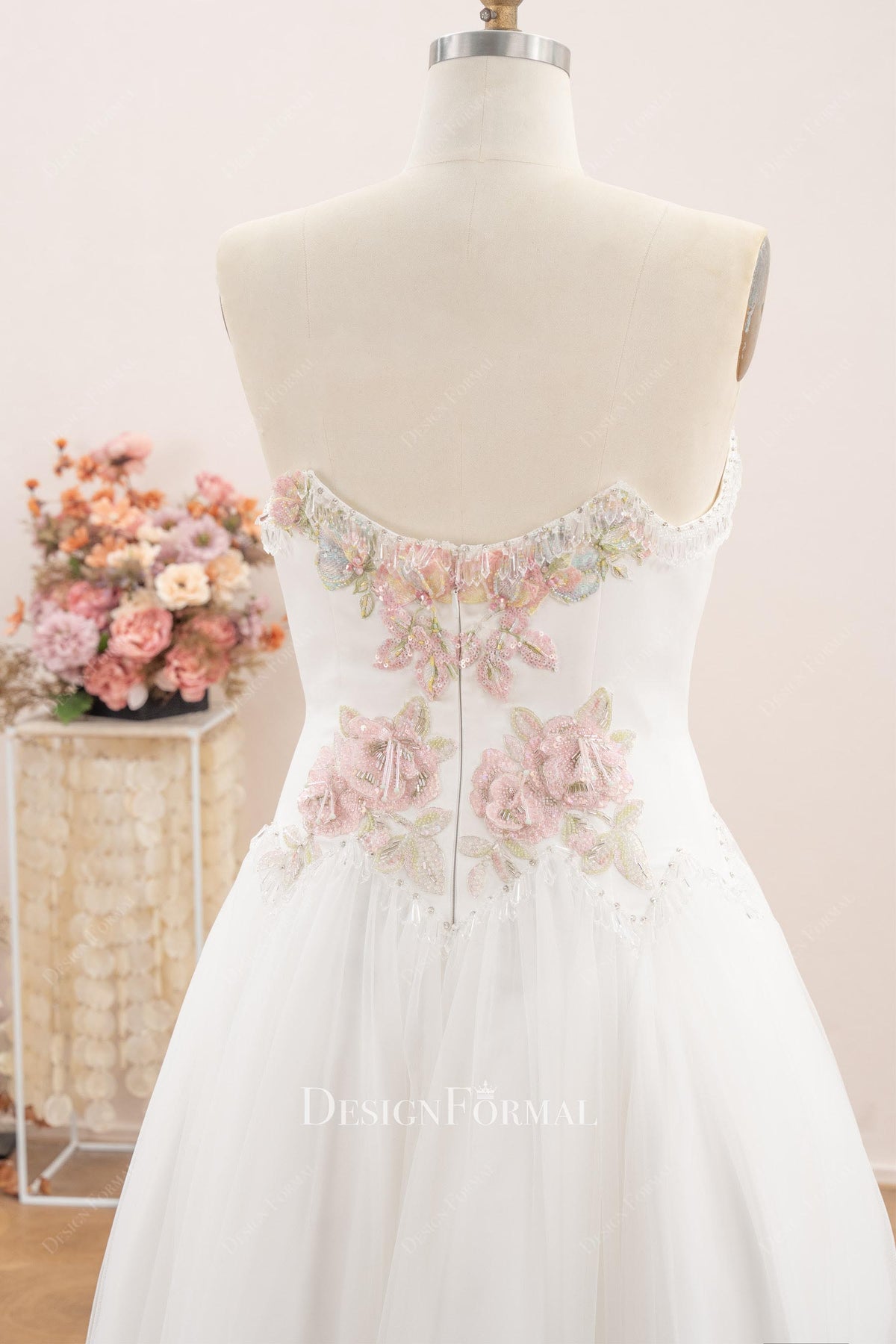 strapless open back wedding dress
