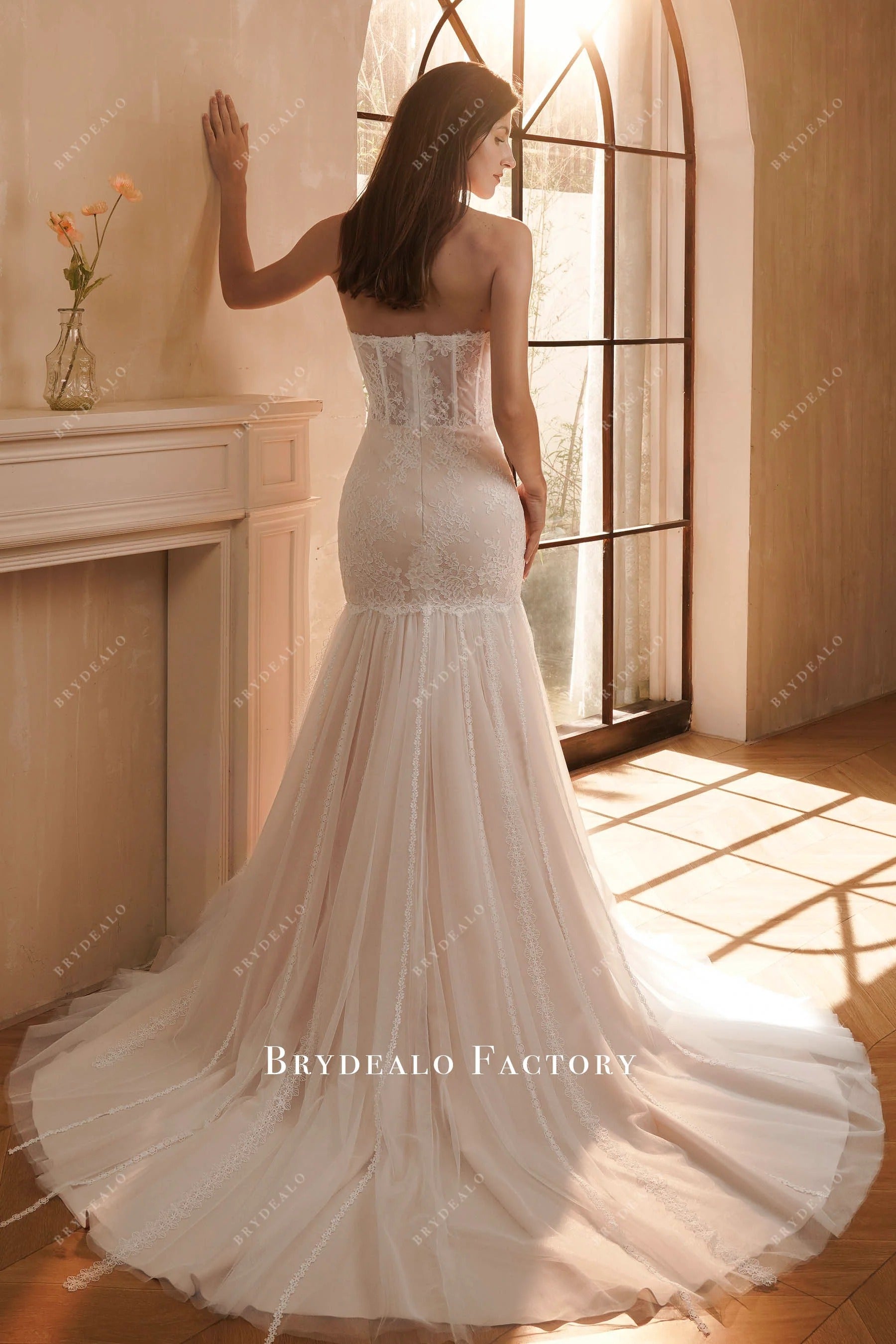 strapless open back wedding dress