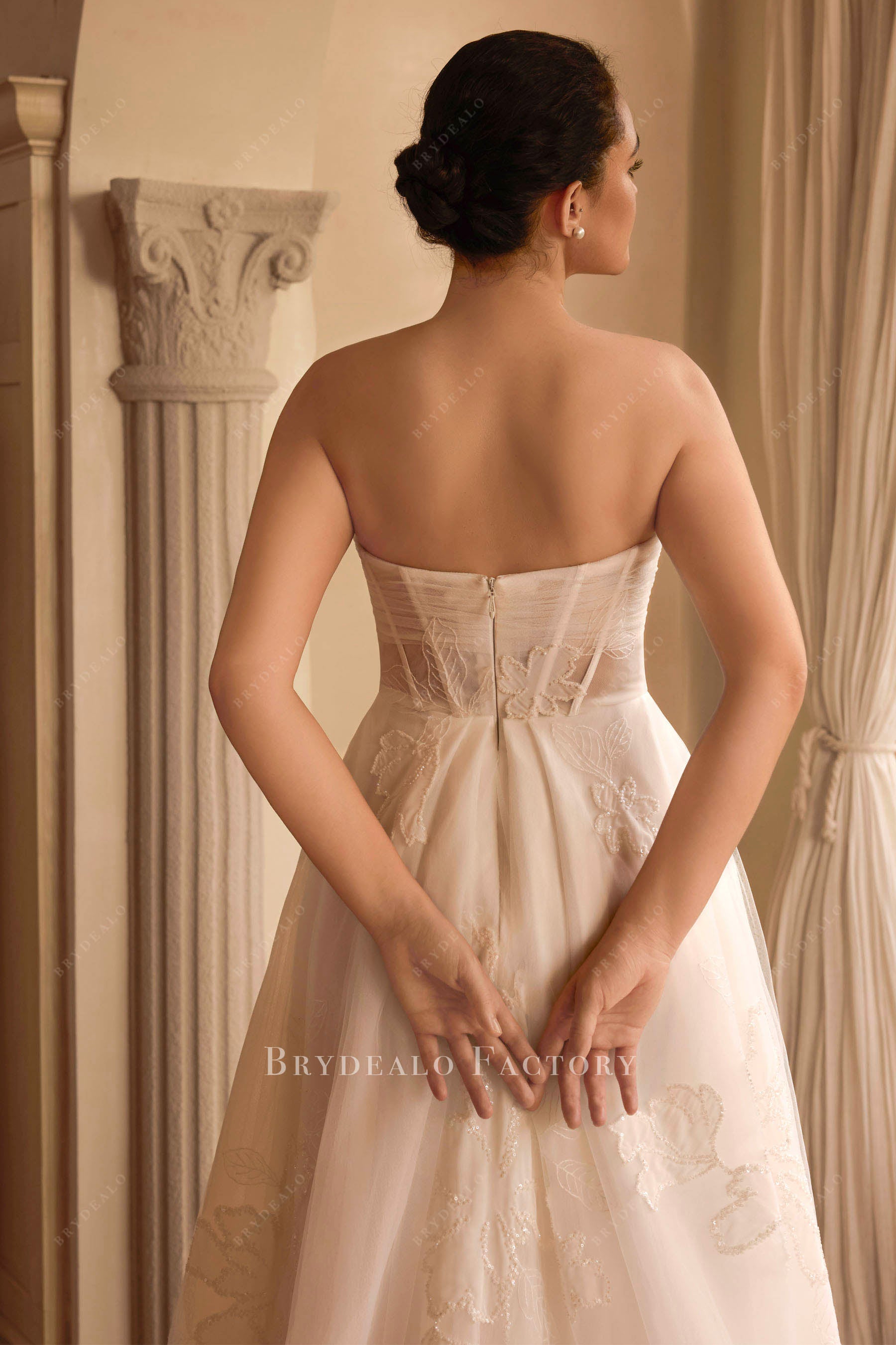 strapless open back wedding dress