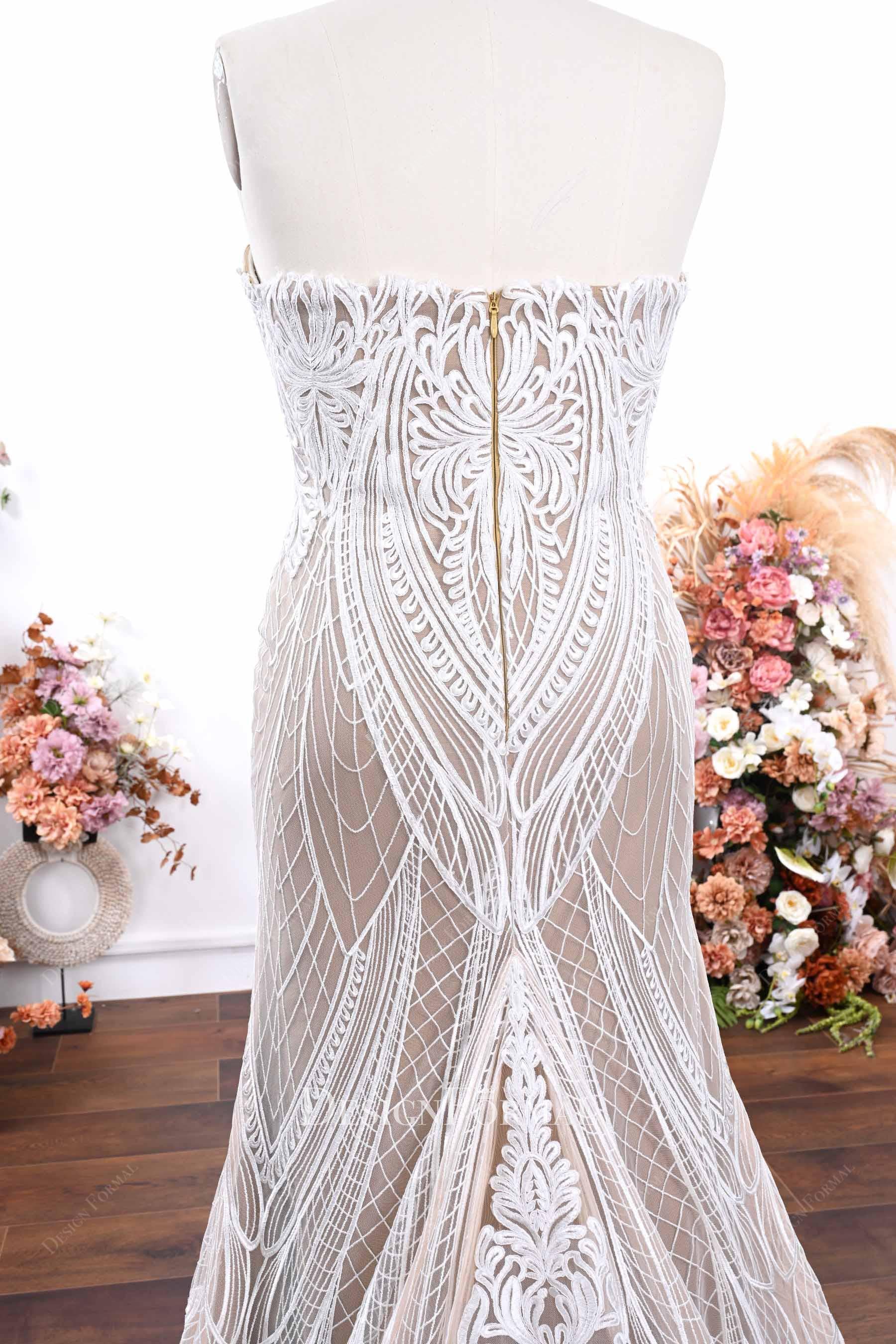 strapless open back wedding dress