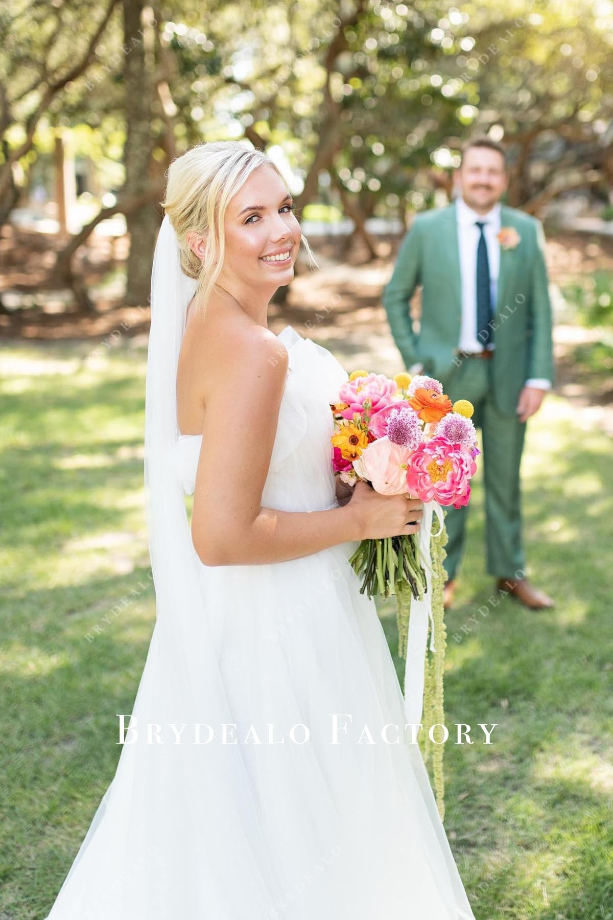 strapless open back wedding dress