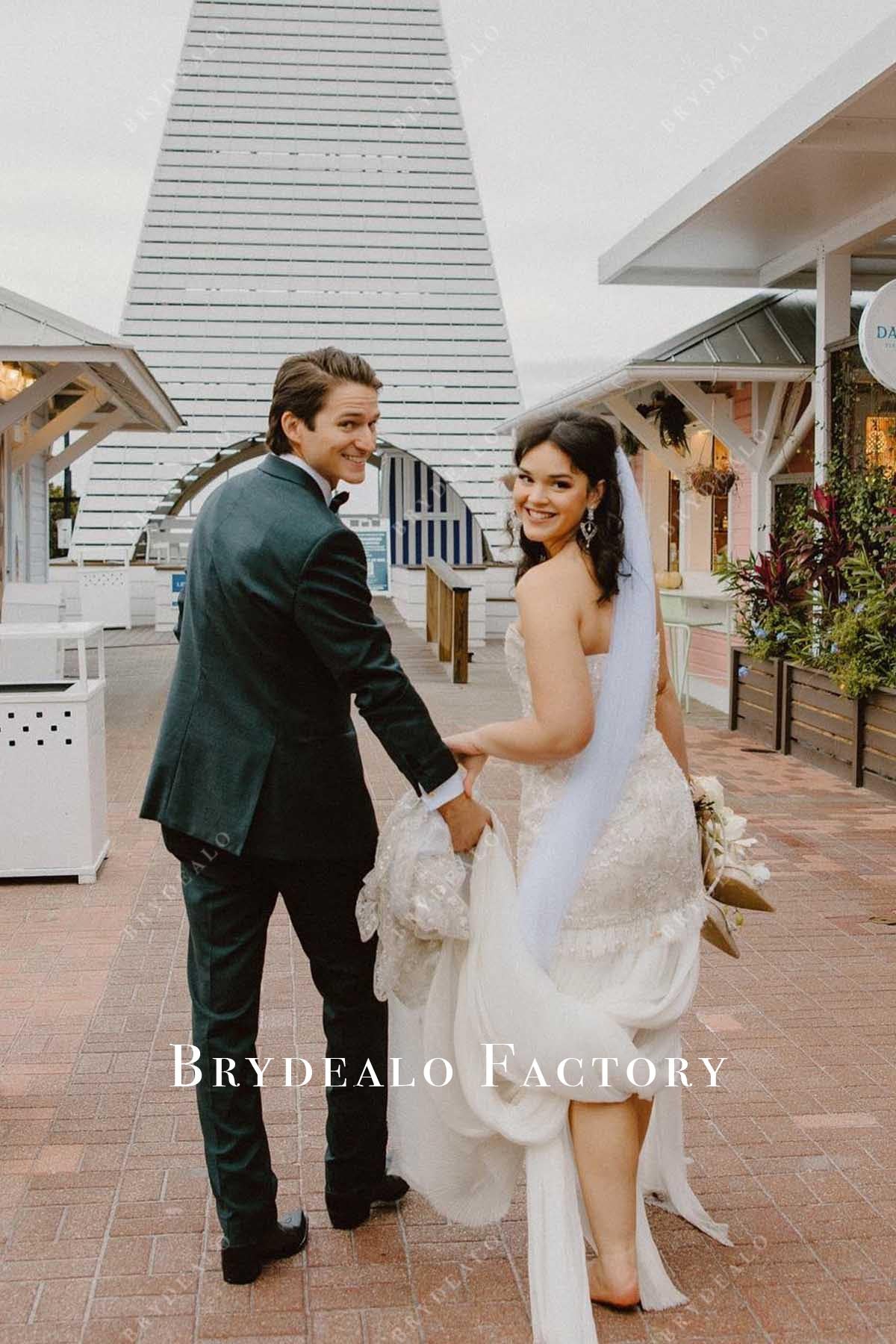 strapless open back wedding dress