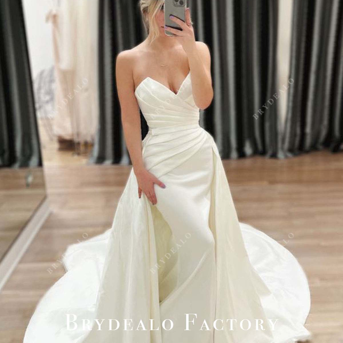 Strapless V-Neck Satin Mermaid Overskirt Wedding Dress, Dress+Overskirt Strapless V-Neck Satin Mermaid Overskirt Wedding Dress, Dress+Overskirt