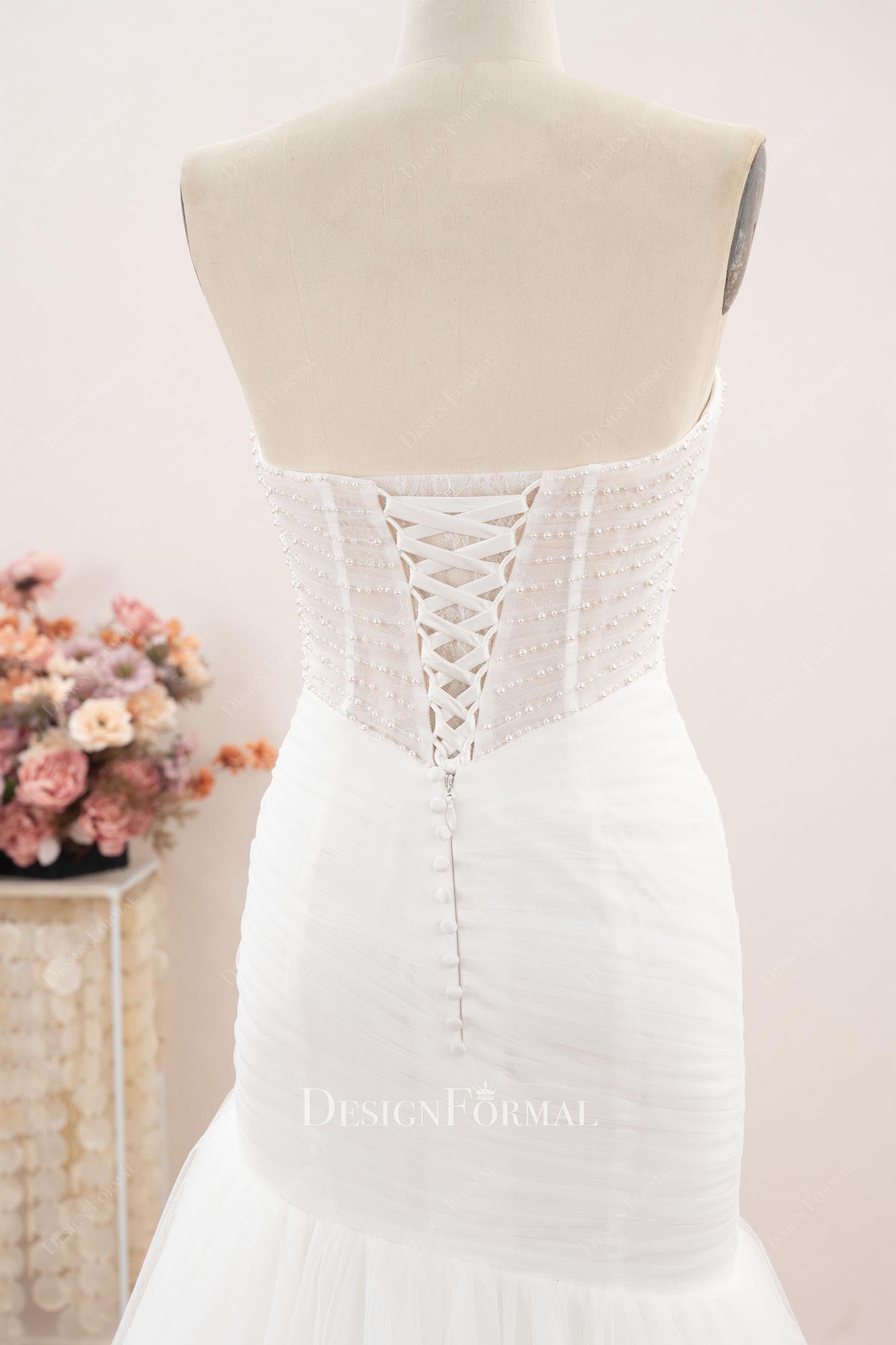 strapless pearl sweetheart wedding dress