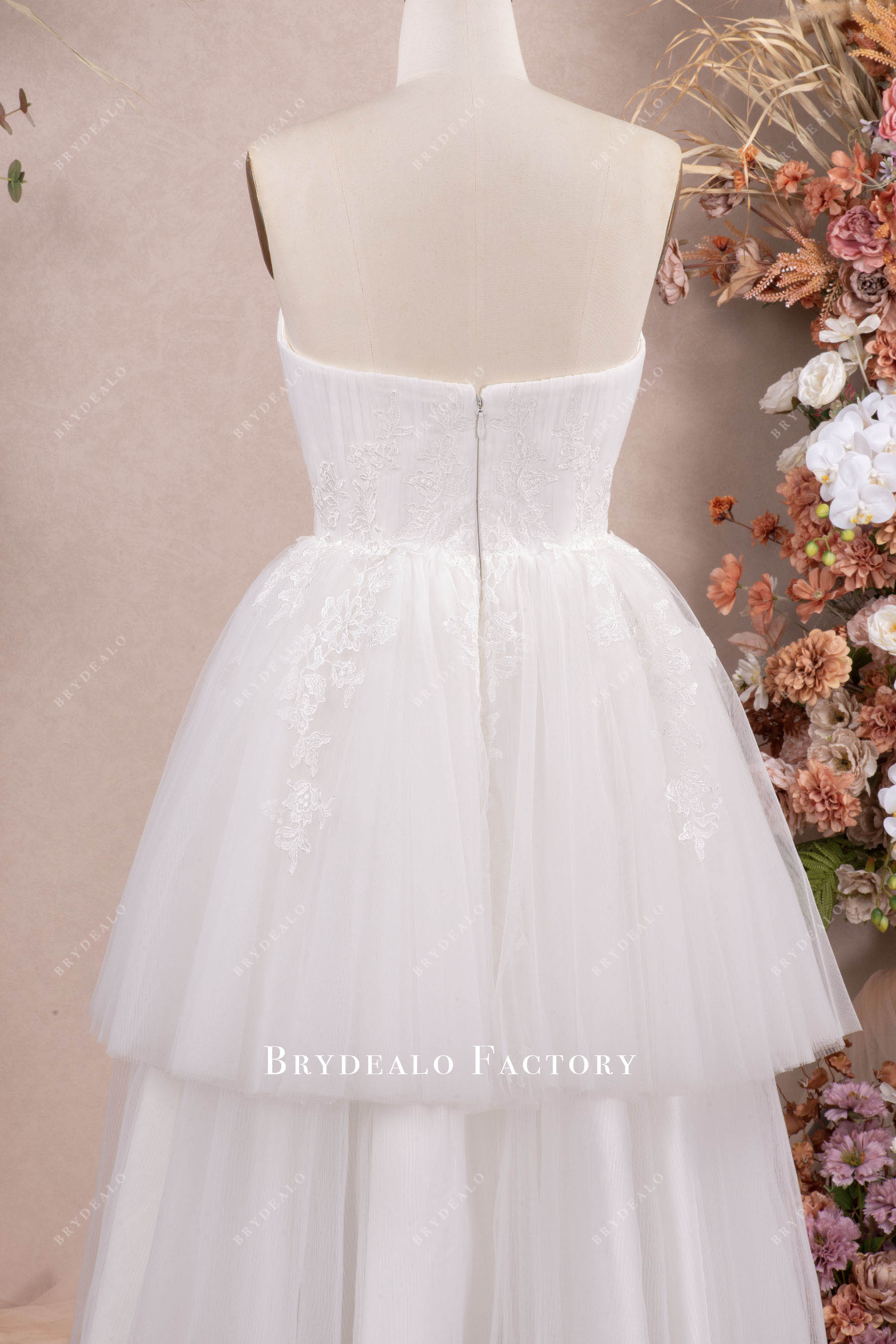 strapless pleated tulle vintage wedding gown