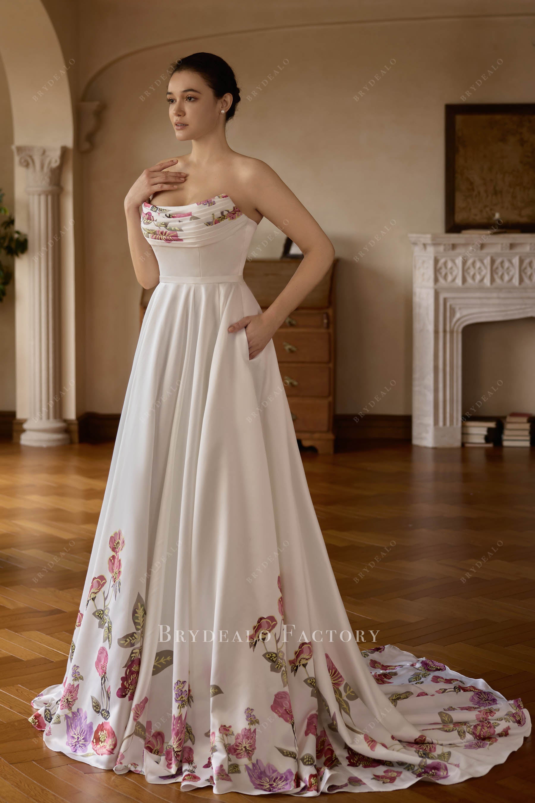 strapless pocket a line wedding dress