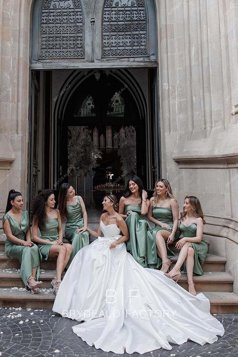 Classic Bridal Gown Ball Gown Strapless Satin White Wedding Dresses Minimalist Bridal Gowns DP1183 main image 1
