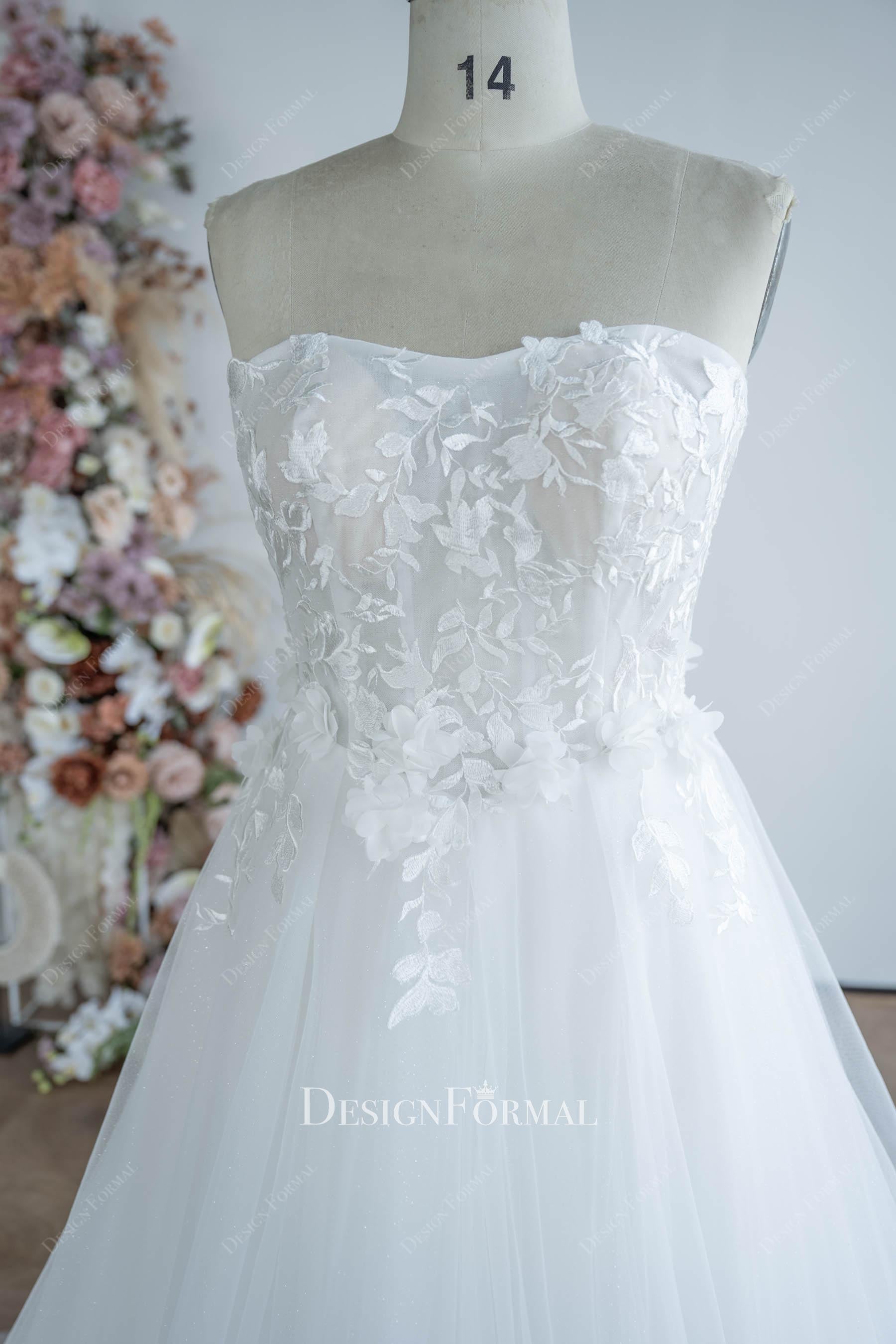 strapless semi sweetheart neck bridal dress