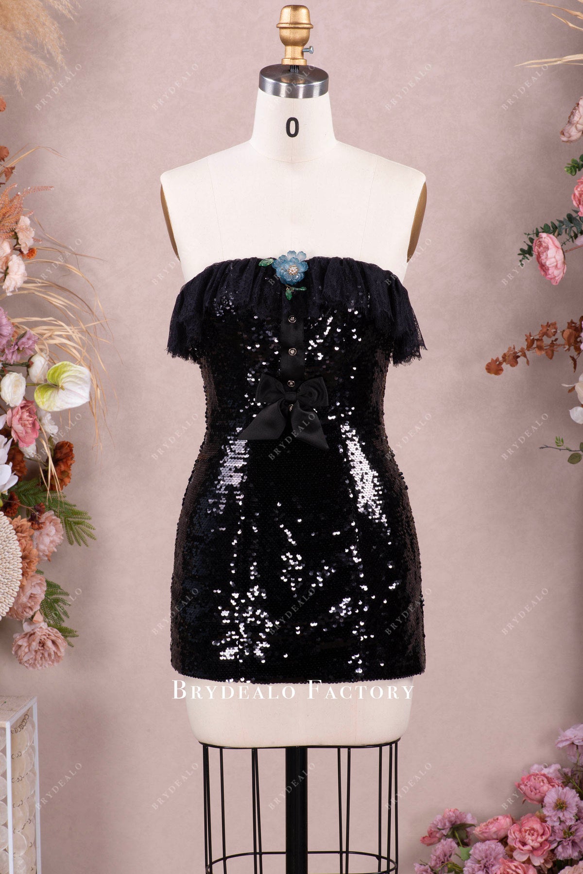Larissa Bow Strap Sequin Formal Mini Dress