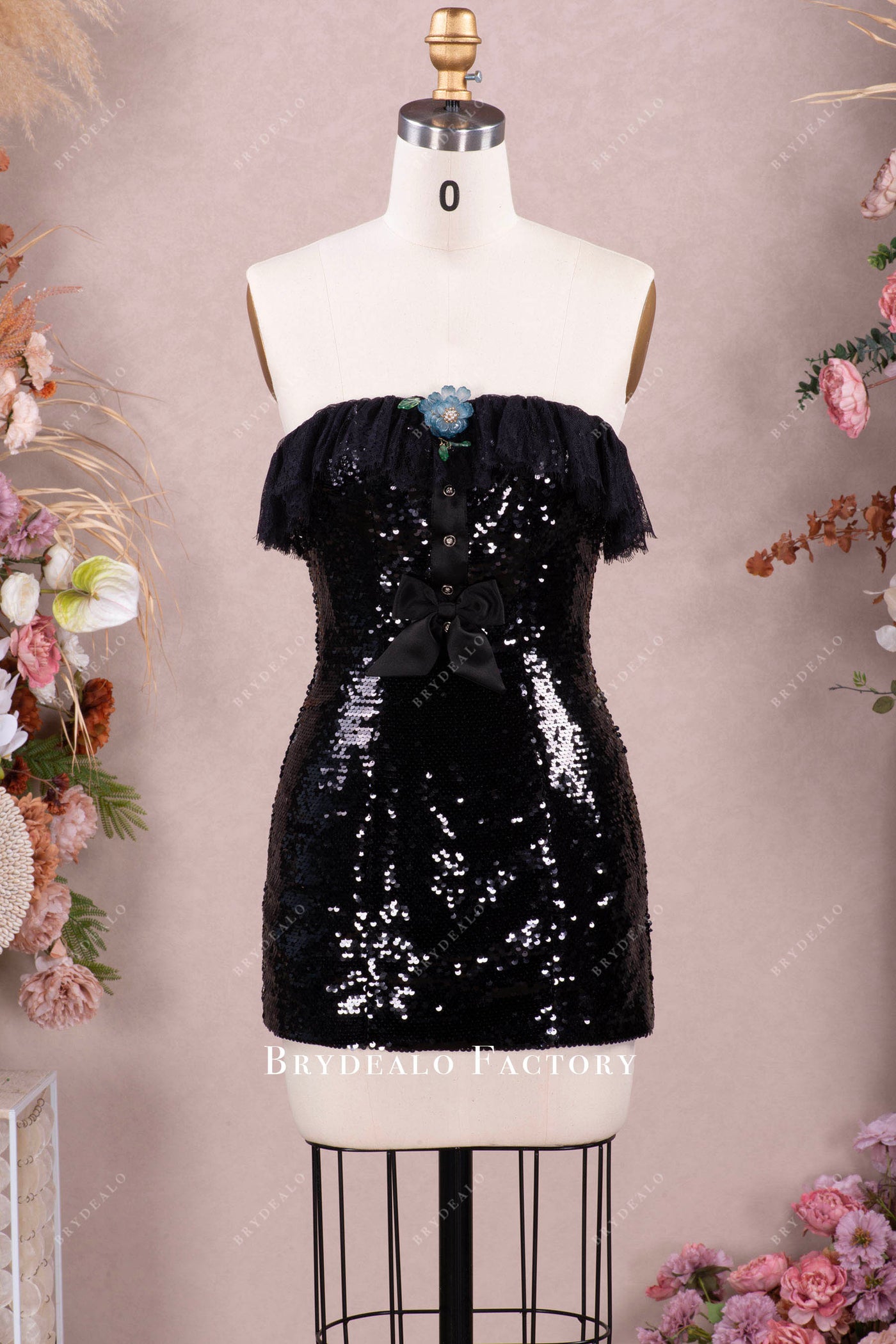 CD 25 Bow Sleeveless Mini Dress Black Satin main image 0