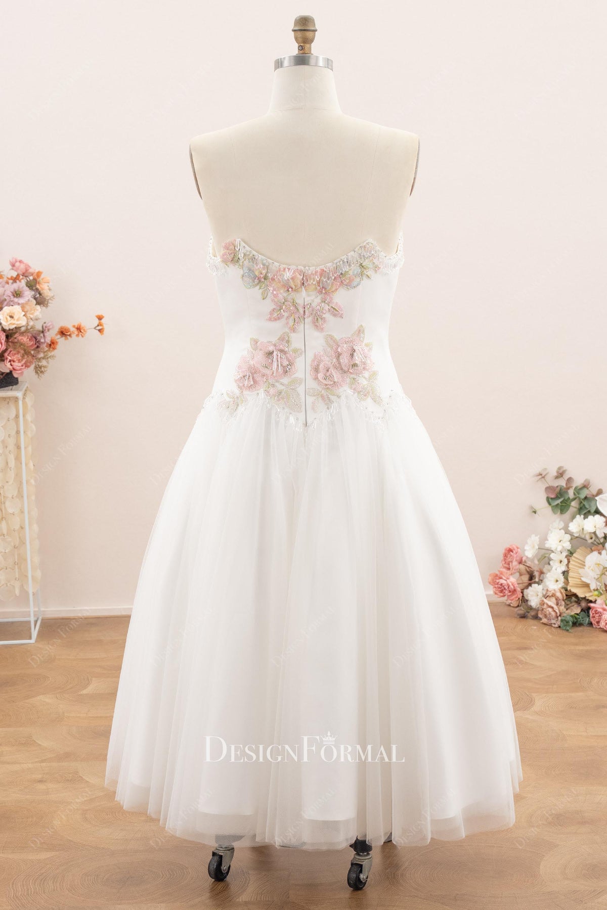 strapless short a line wedding dress