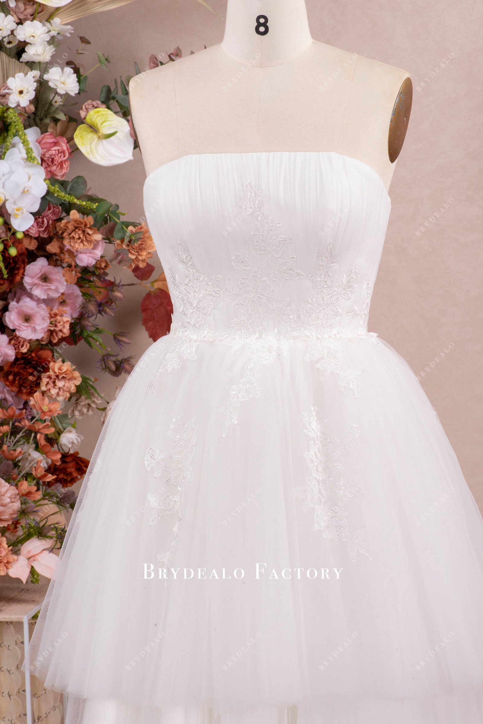 White Bodycon Strapless Ruched Short Wedding Dress