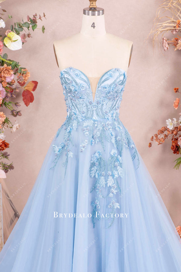 Sky Blue Sweetheart Sleeveless Pleated A-Line Satin Formal Evening Dress main image 1