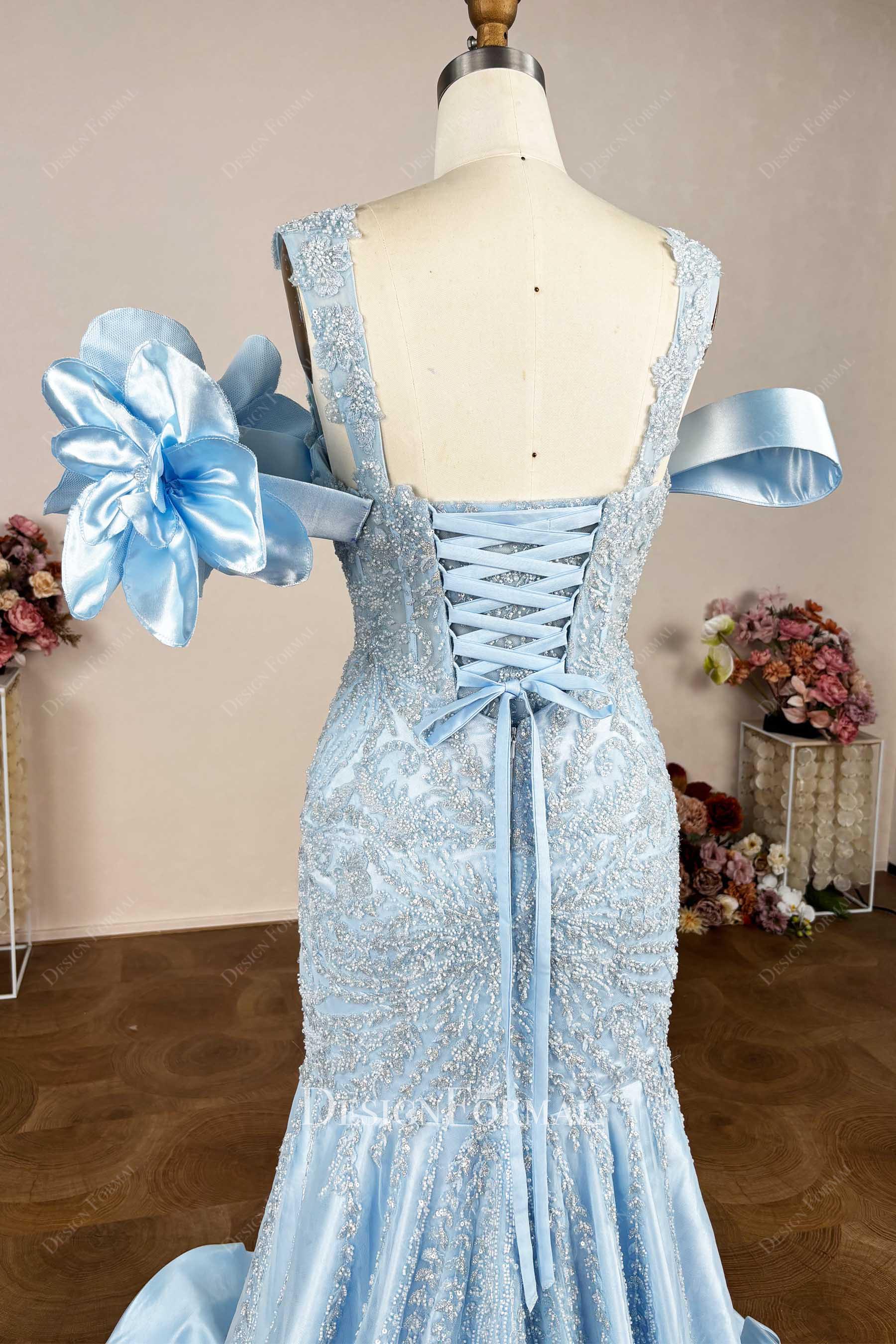 straps flower prom dress