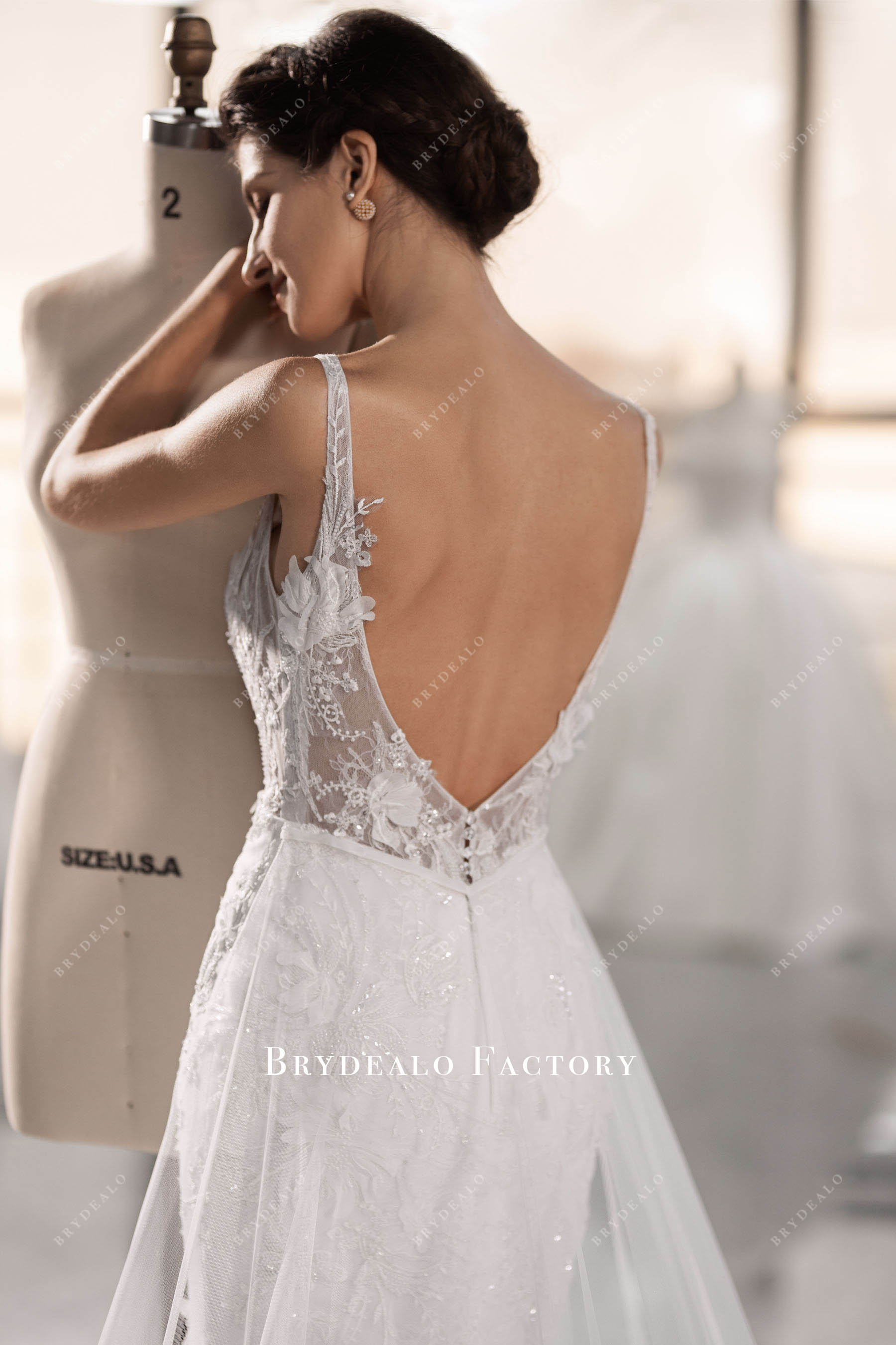 open back overskirt designer wedding gown