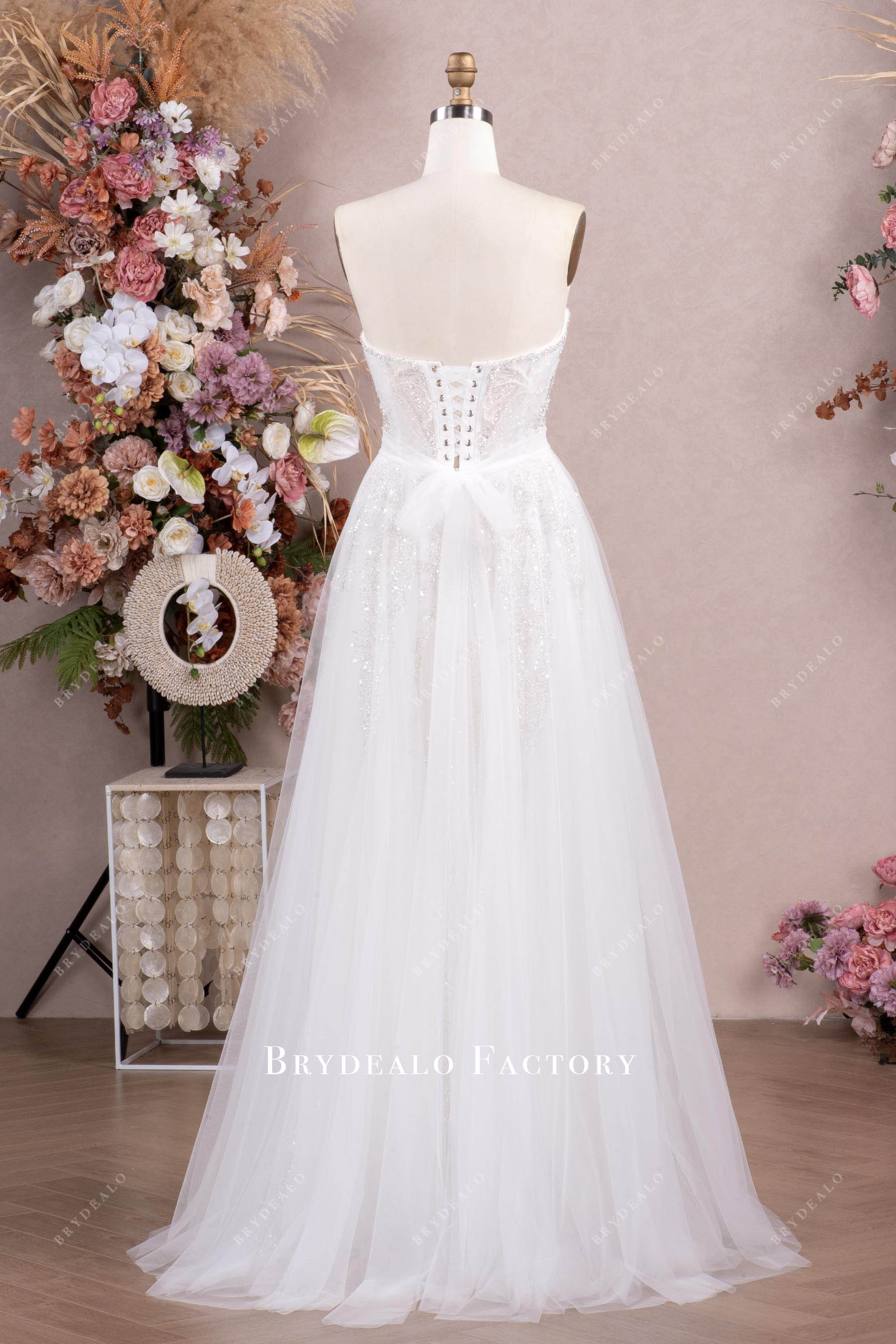 sweep train lace wedding dress