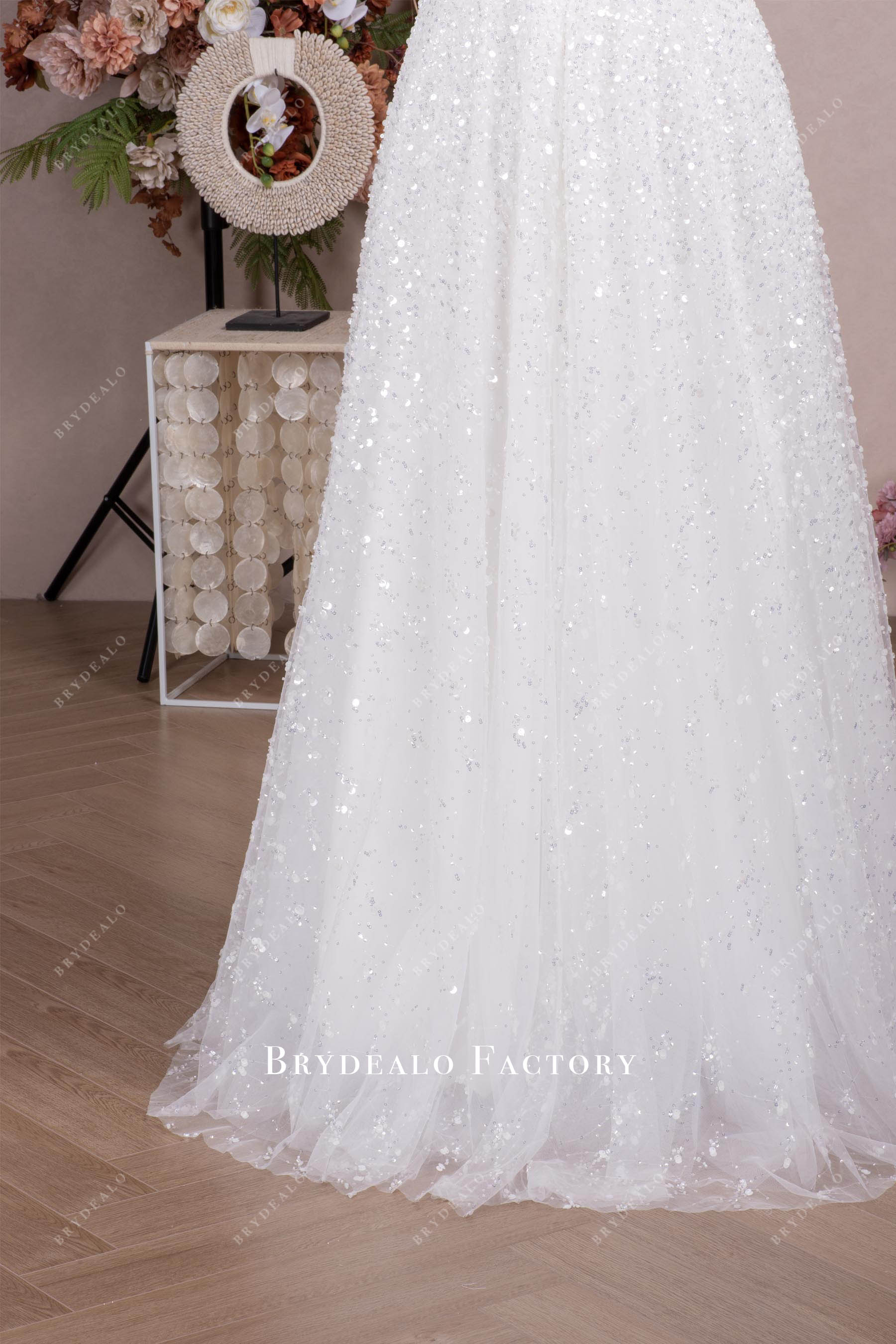 sweep train sequined bridal dress