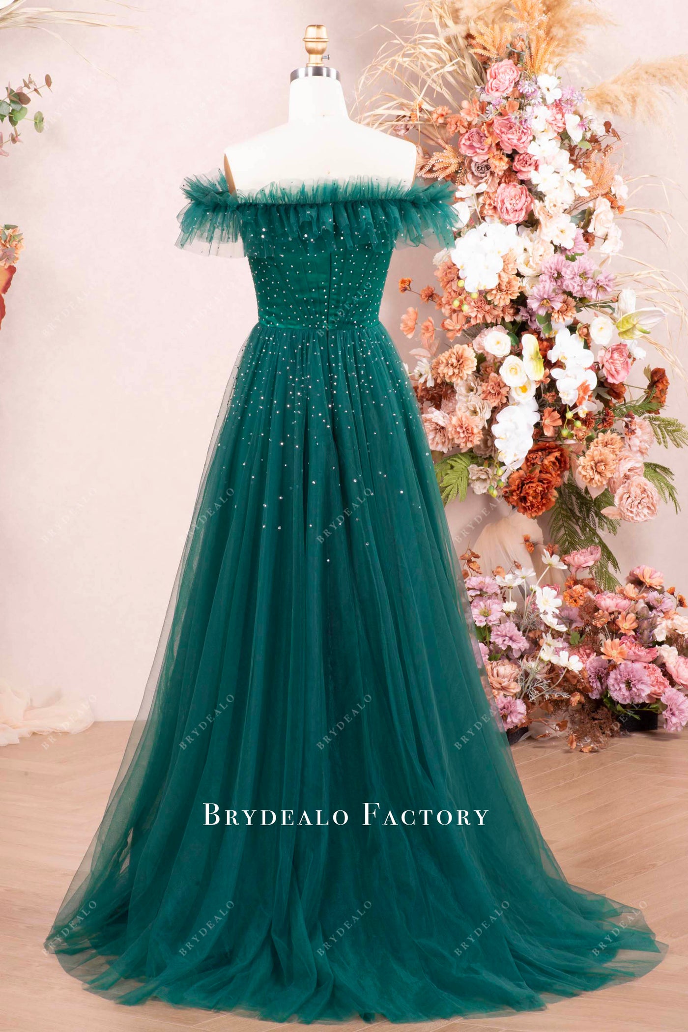 Ethereal Sage Green Fairy Prom Dress Off-Shoulder Corset Tulle Evening Gown,OLP2022