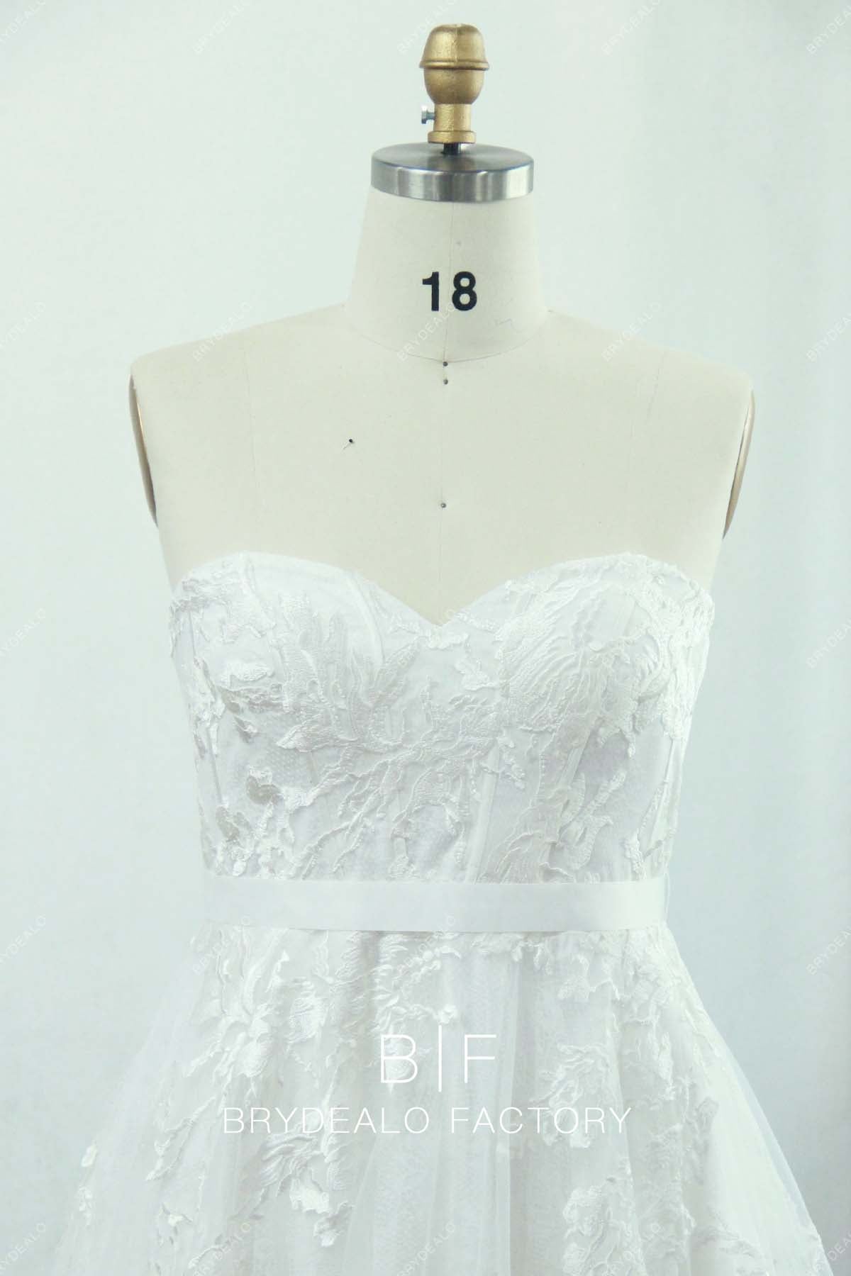 sweetheart neck strapless lace plus size bridal gown