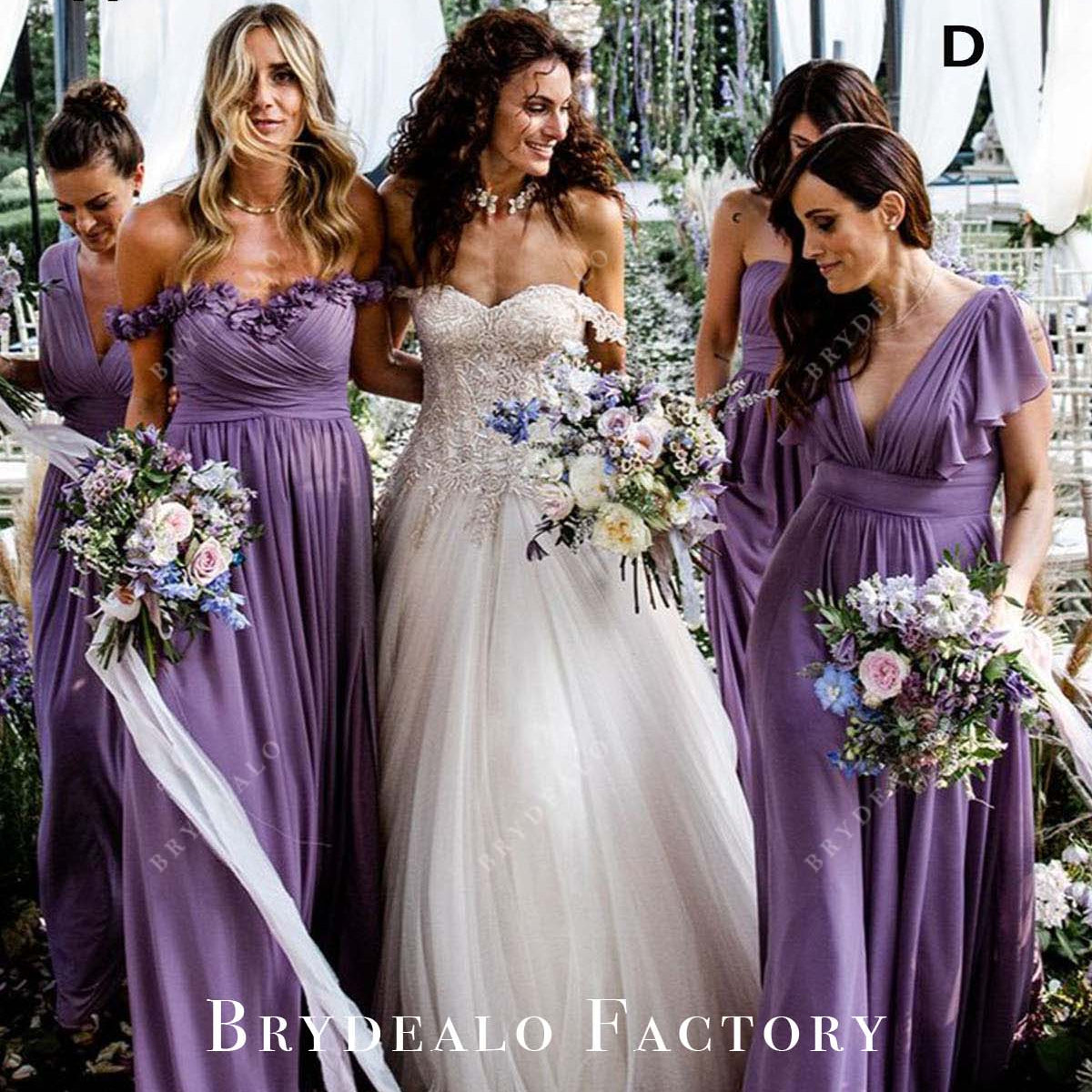 Tahiti Chiffon Floor Length Mismatched Bridesmaid Dresses, Dress A