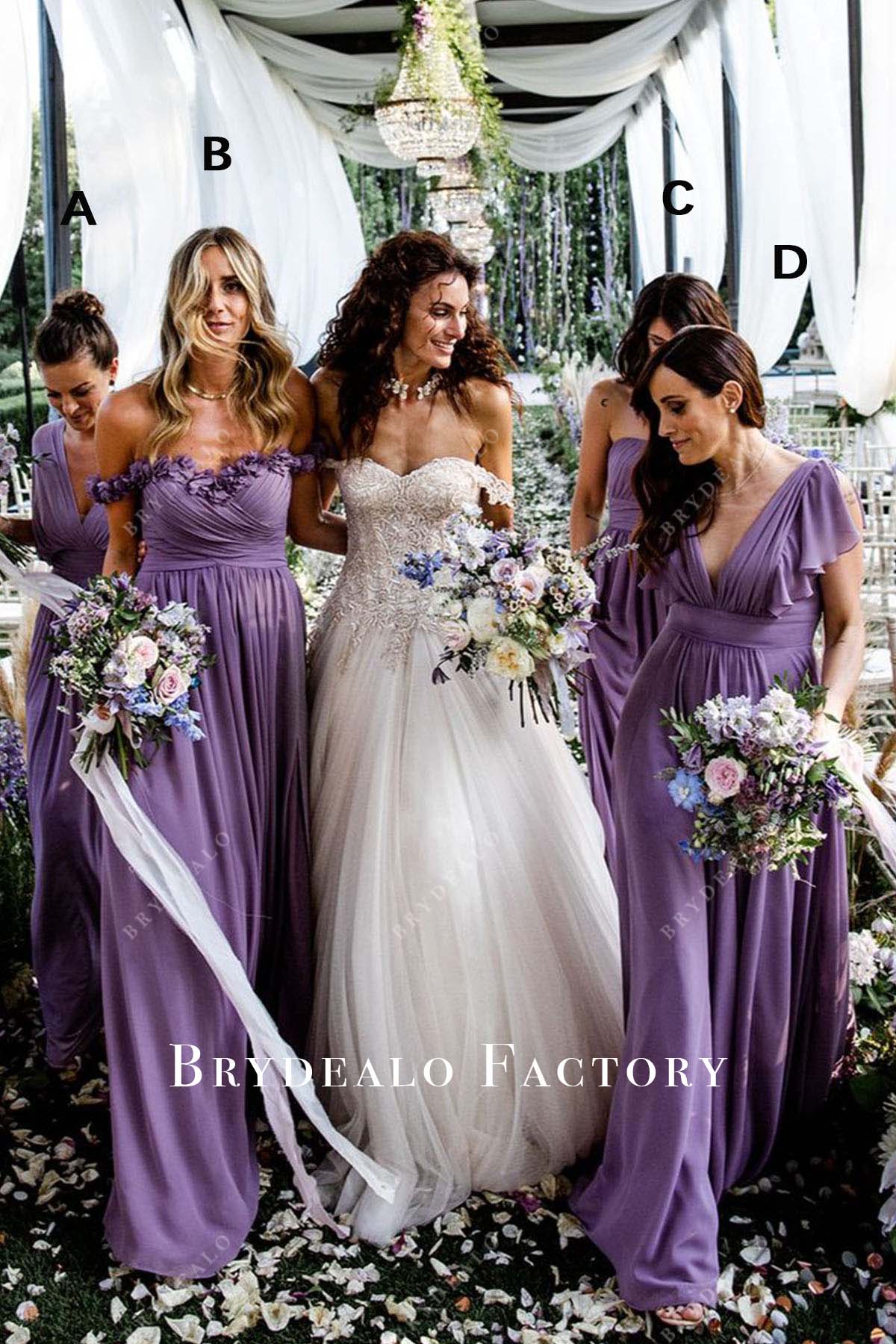 tahiti chiffon mismatched bridesmaid dresses