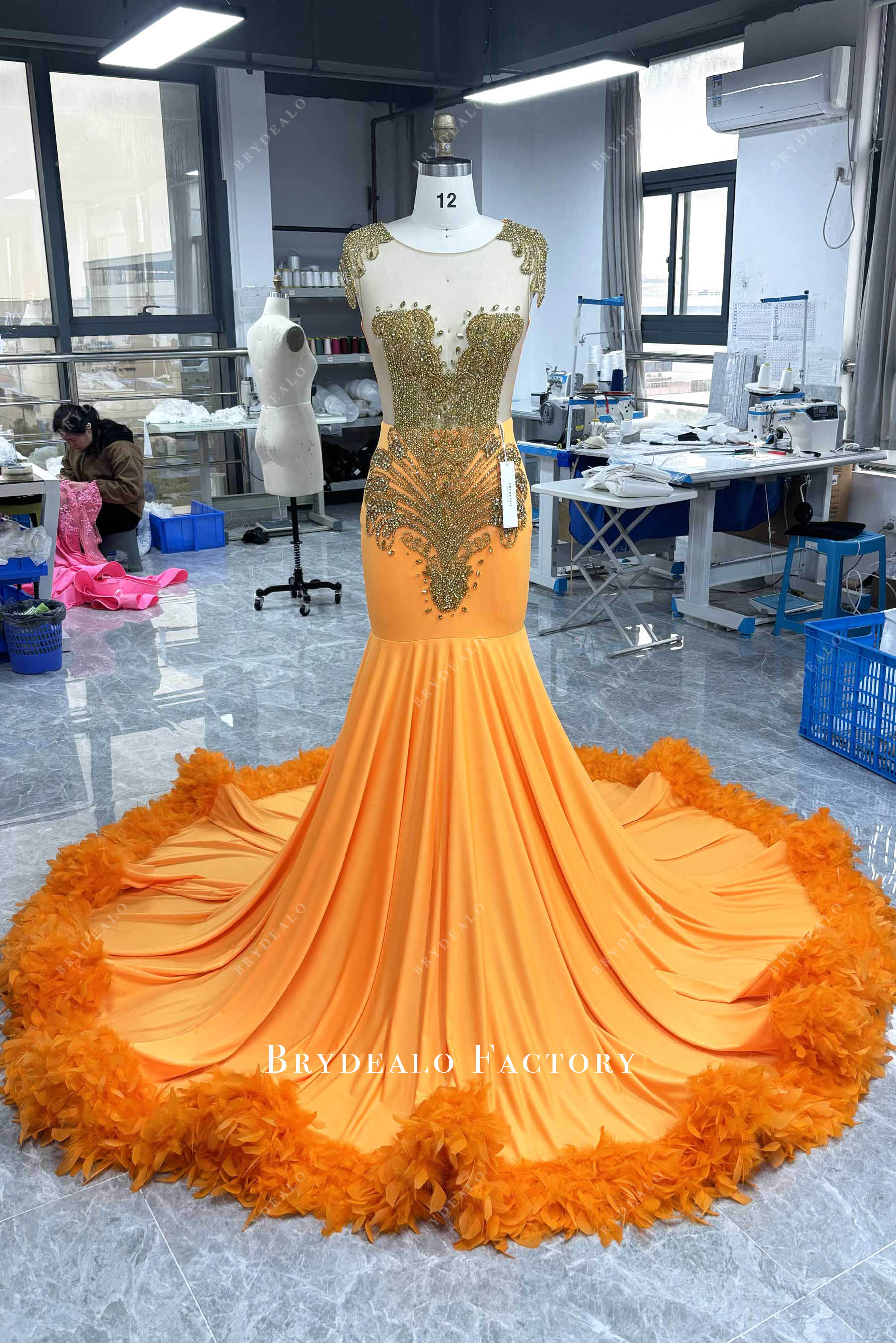 Yellow Feather Prom Dress