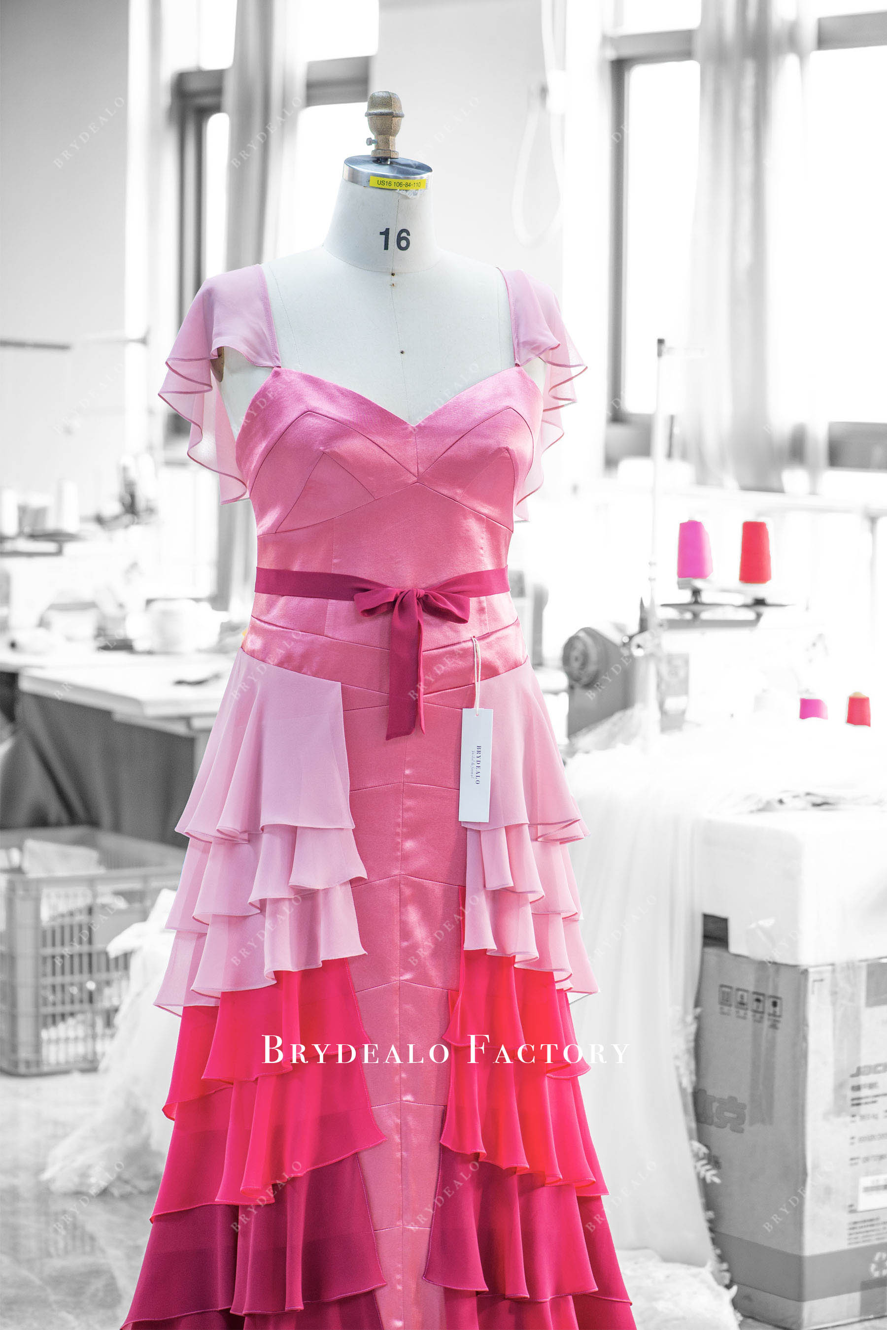 tailor-made ombre pink tiered prom dress