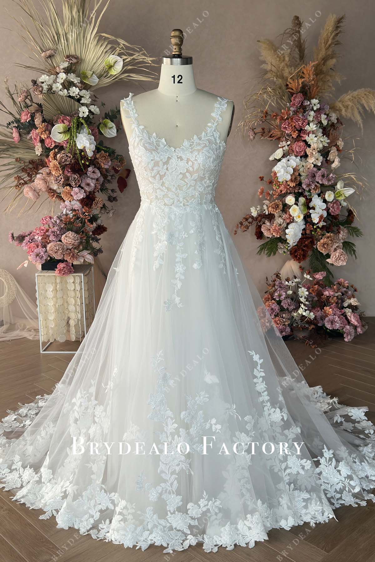 tailored white lace wedding dress