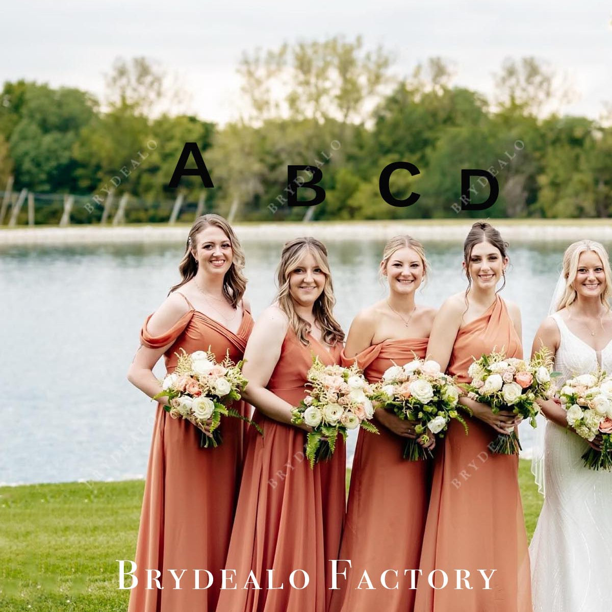 Coral Chiffon Long Mismatched Bridesmaid Dress, Dress B Coral Chiffon Long Mismatched Bridesmaid Dress, Dress B