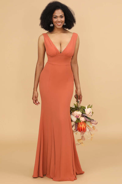 Tangerine Jersey Sleeveless Fit and Flare Evening Prom Bridesmaid Dress