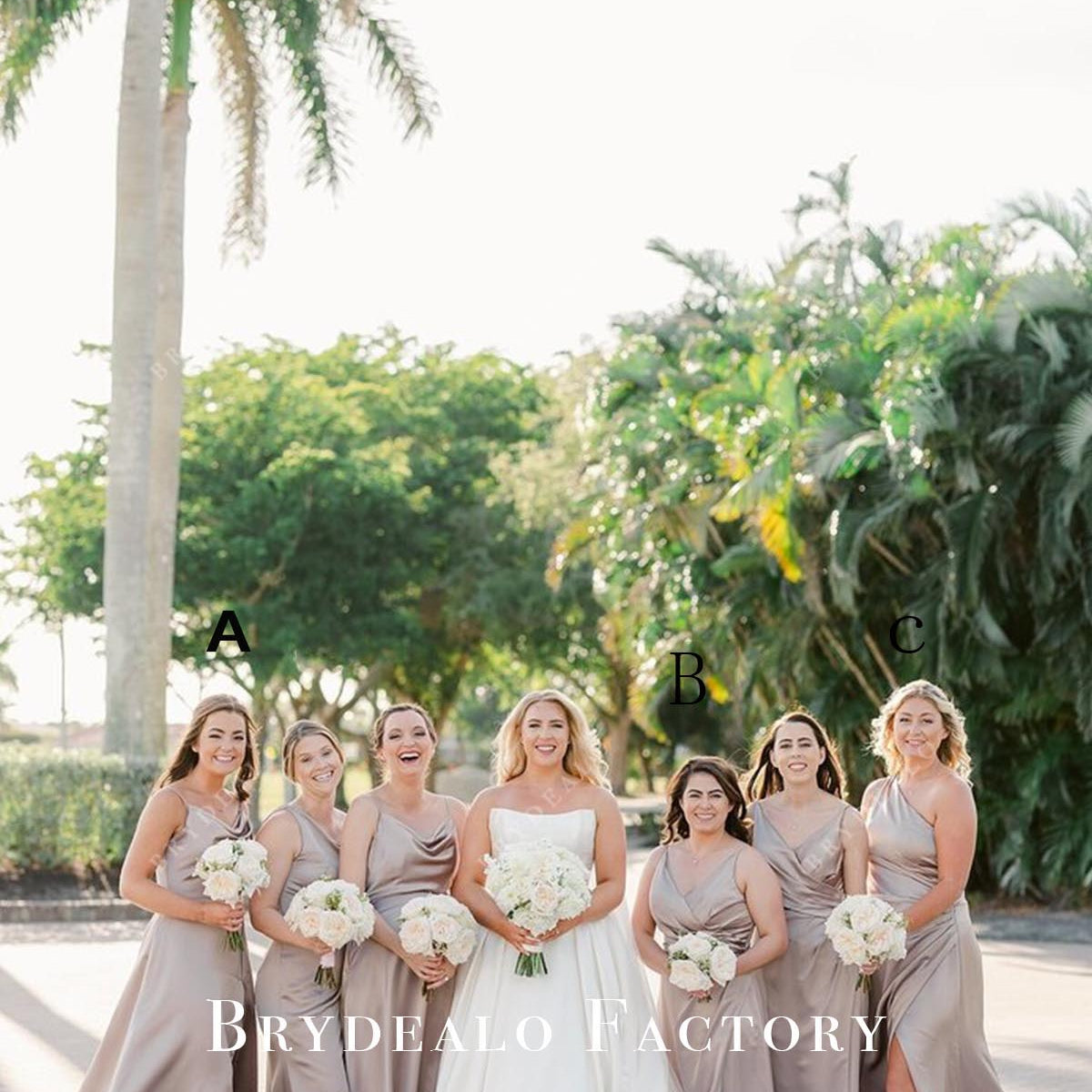 Taupe Sleeveless Floor Length Mismatched Bridesmaid Dresses, Dress A Taupe Sleeveless Floor Length Mismatched Bridesmaid Dresses, Dress A