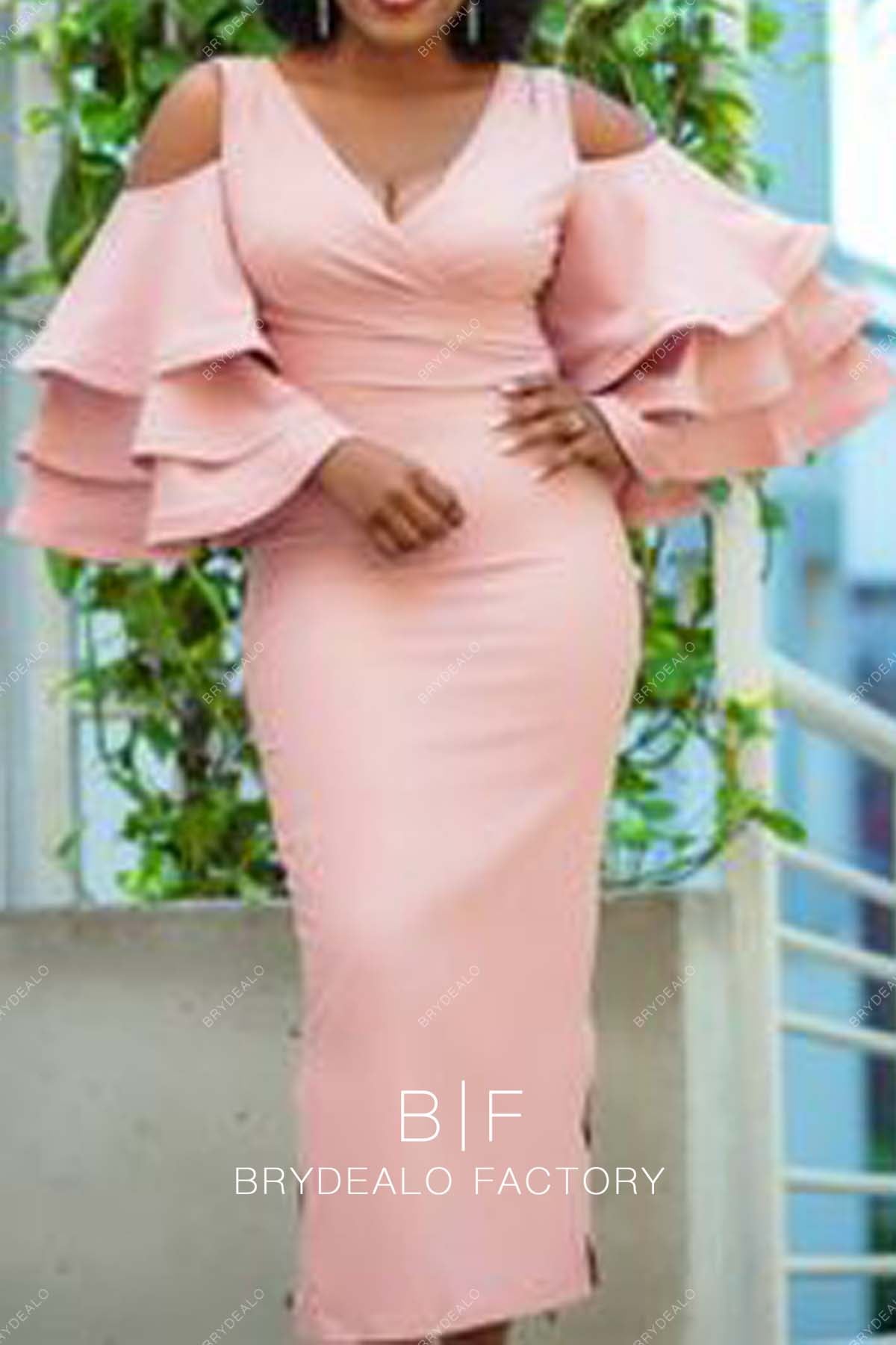 elegant pink V-neck bridesmaid dress